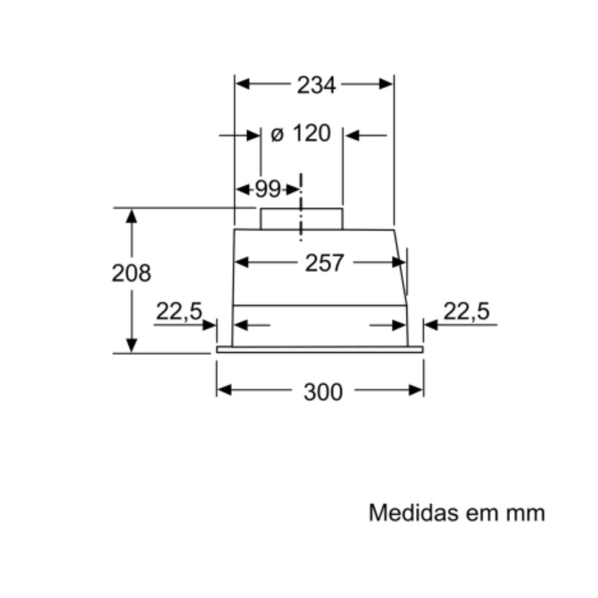 Rysunek techniczny z wymiarami w mm. Pokazuje widoki z góry i z przodu.