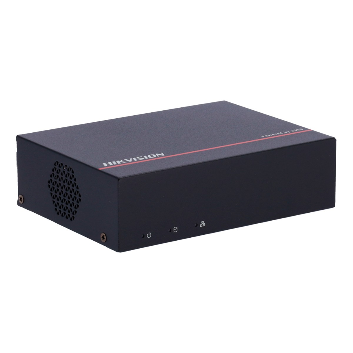 Un dispositivo rettangolare nero. Ha il logo HIKVISION e il testo Powered by eSSD. C'è un pulsante di accensione.