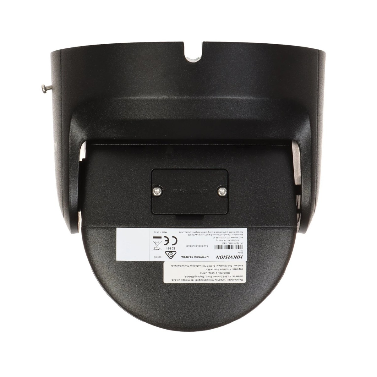 Widok z tyłu czarnej kamery bezpieczeństwa ze specyfikacjami.