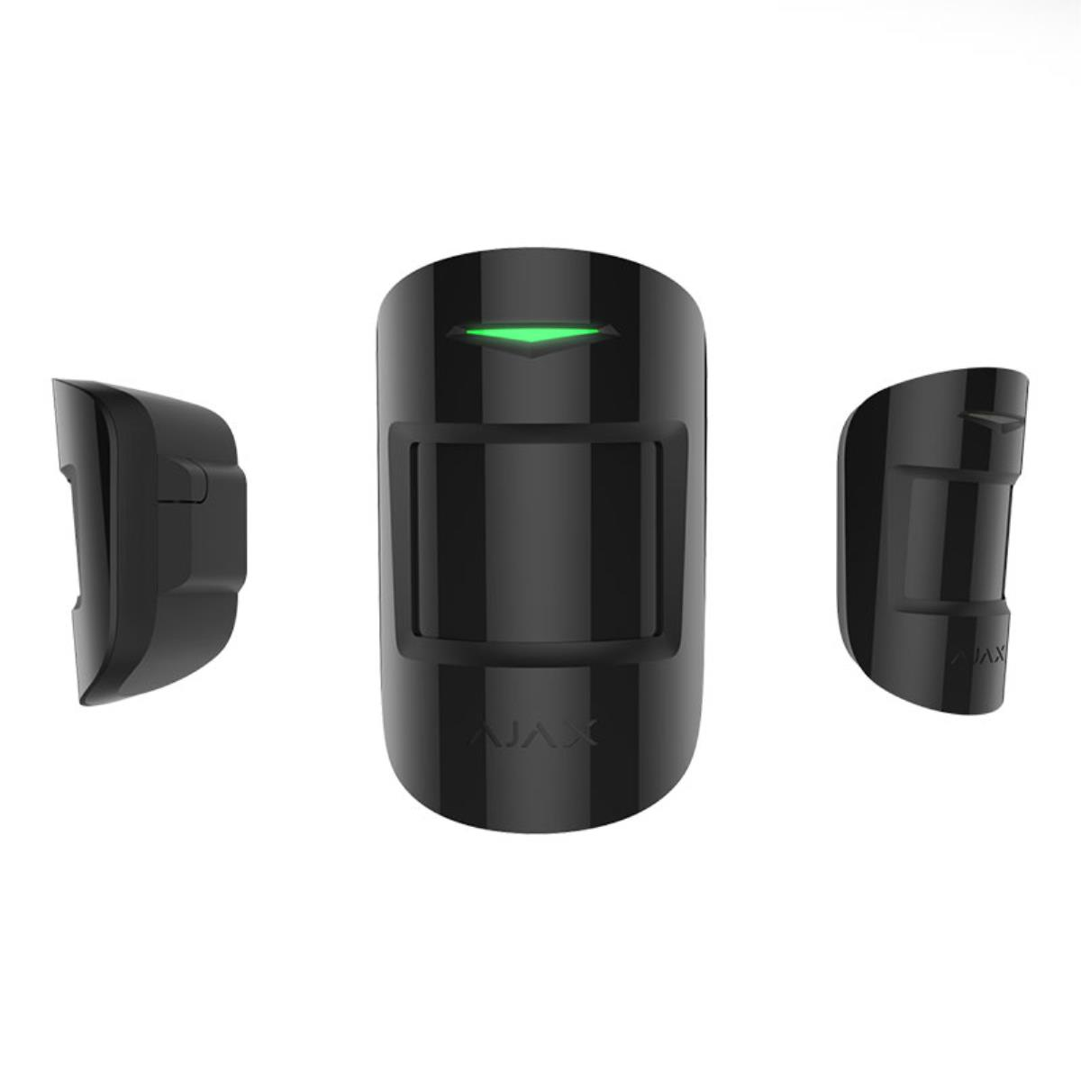 Tre dispositivi di sicurezza neri. Il dispositivo centrale ha una luce verde.