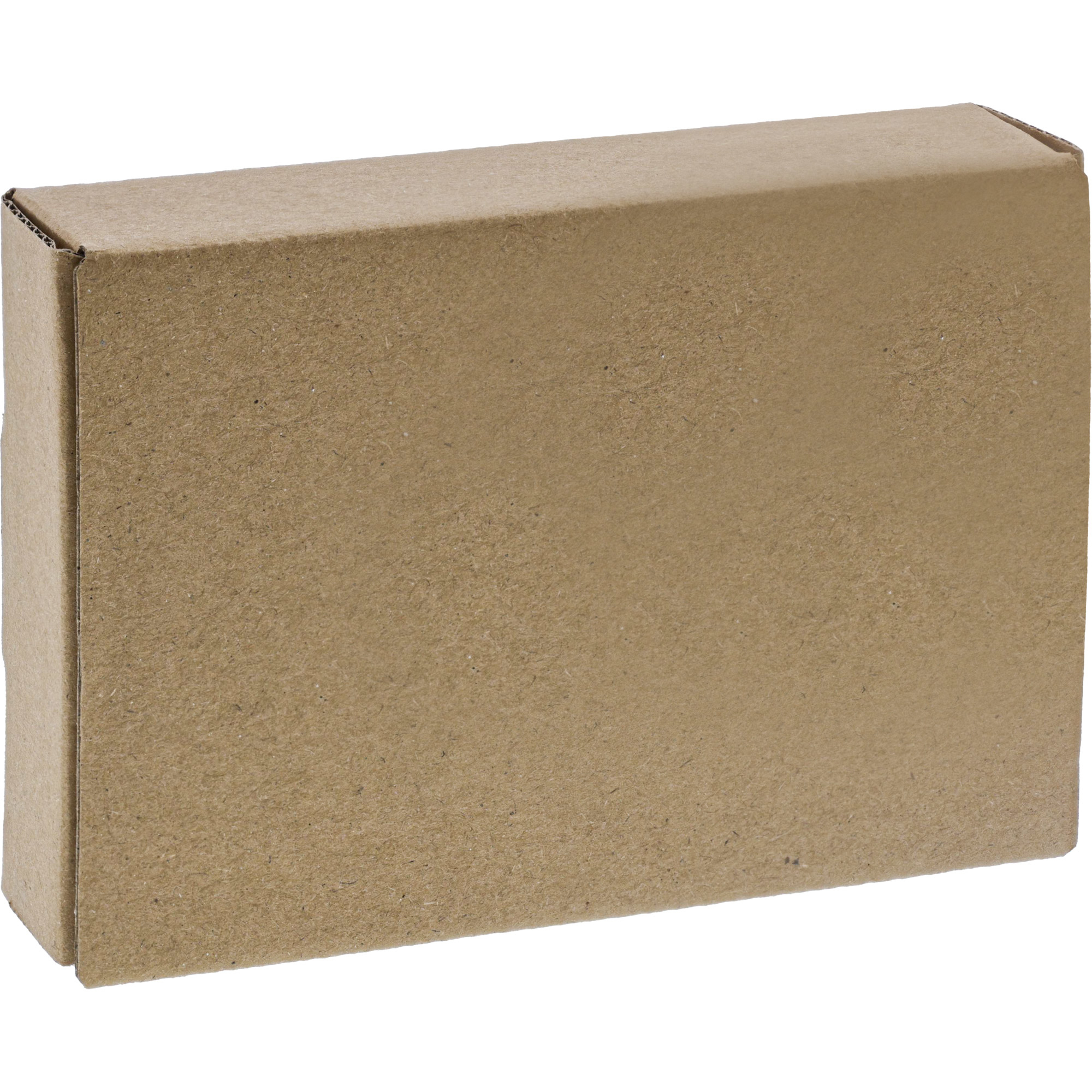 Małe prostokątne brązowe pudełko, z gładką powierzchnią.