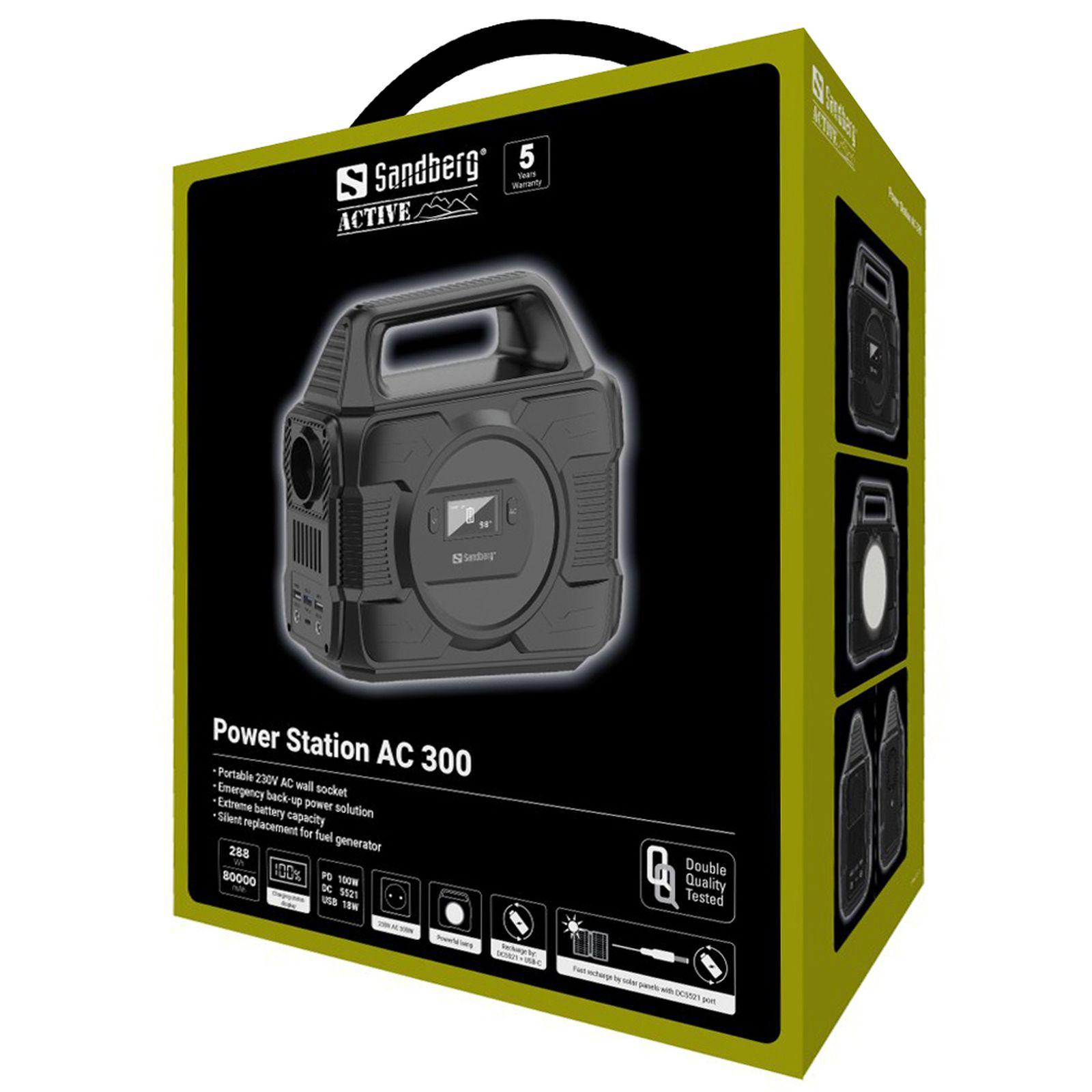 Pudełko z obrazem elektrowni i tekstem. Kolory żółty i czarny. Marka Sandberg.