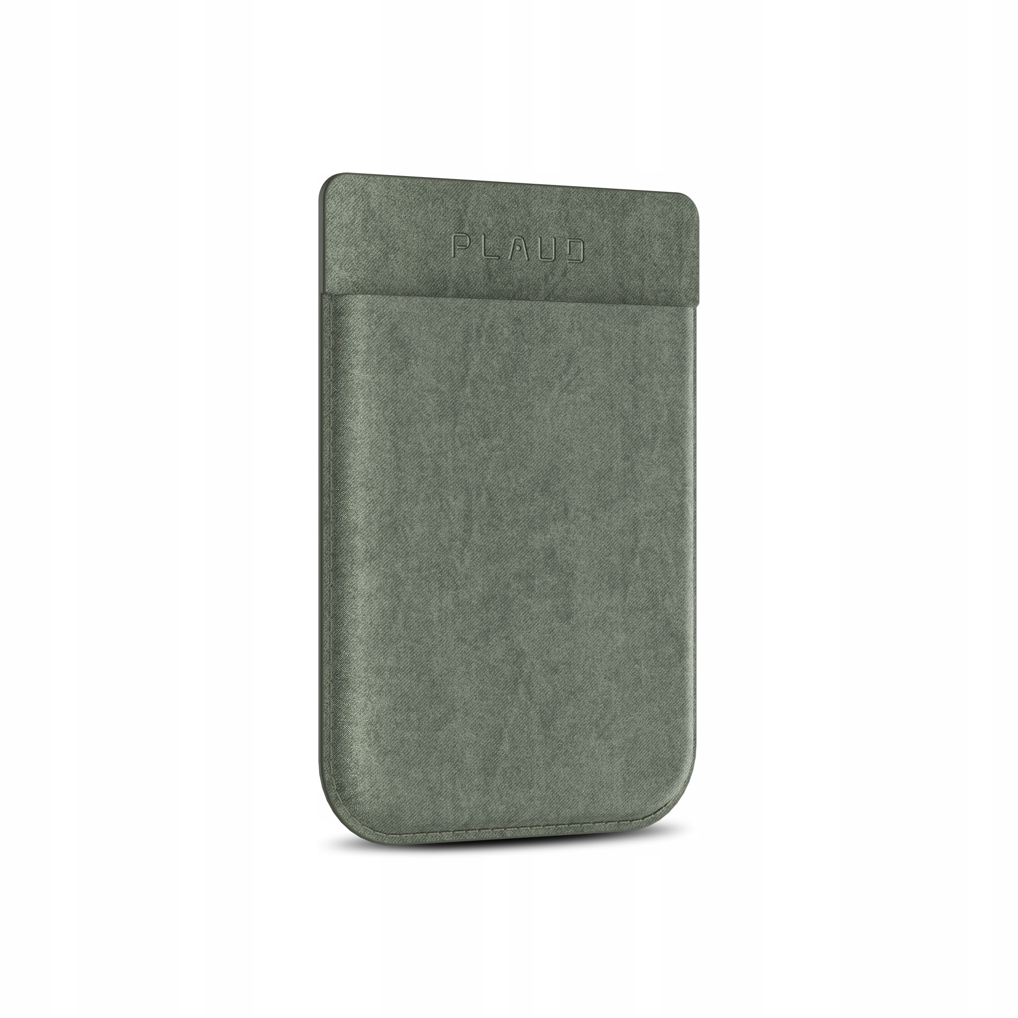 Zielone etui na telefon, stojące na białym tle.