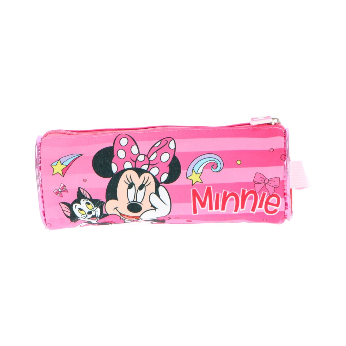 Pinkes Minnie Mouse Federmäppchen mit Minnie Mouse und Katzen-Design. Reißverschluss.