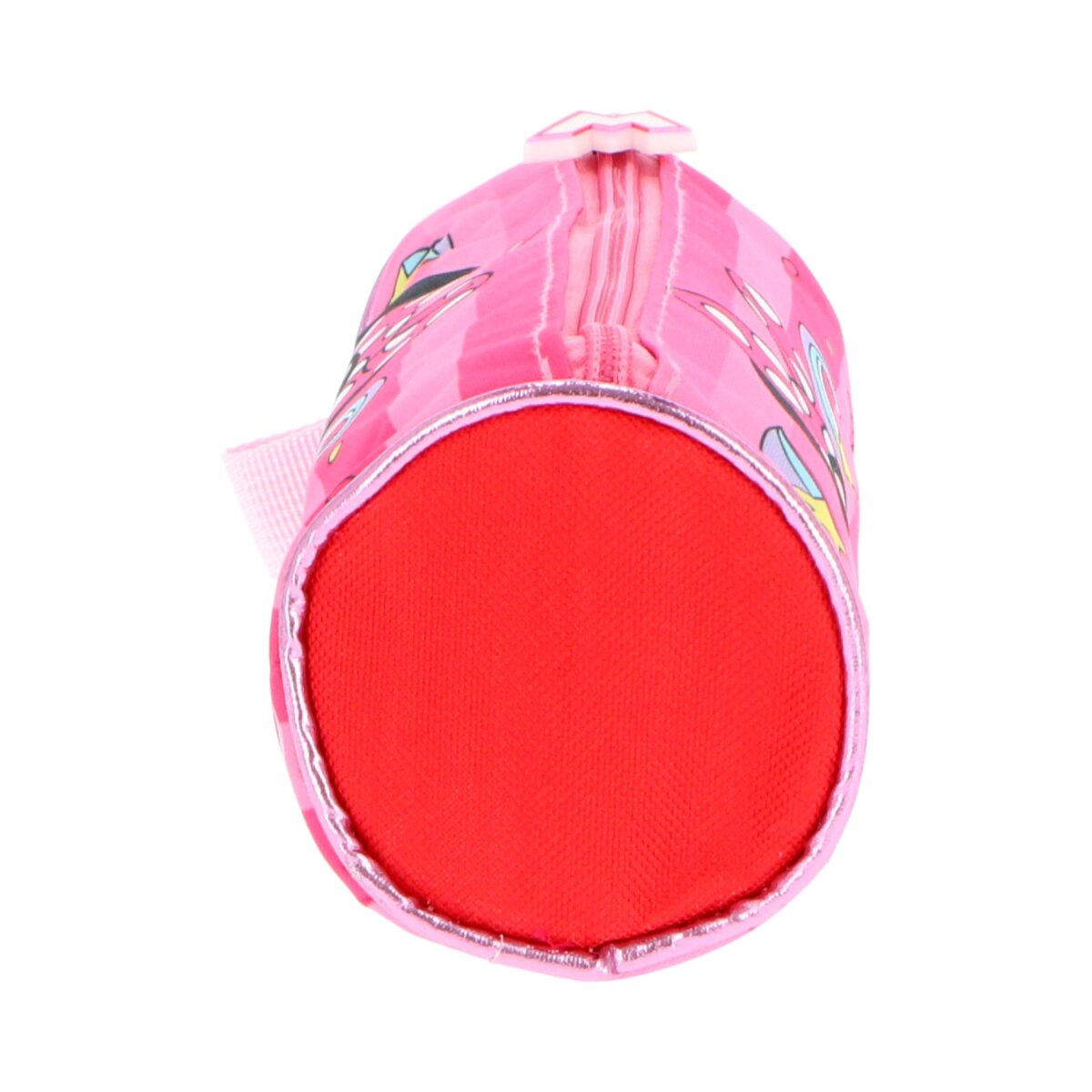 Pinkes Federmäppchen, abgerundete Enden, mit Minnie Mouse Design und Reißverschluss.