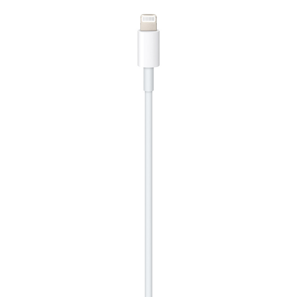 Weißes iPhone-Ladekabel mit Lightning-Anschluss. Es ist auf weißem Hintergrund isoliert.