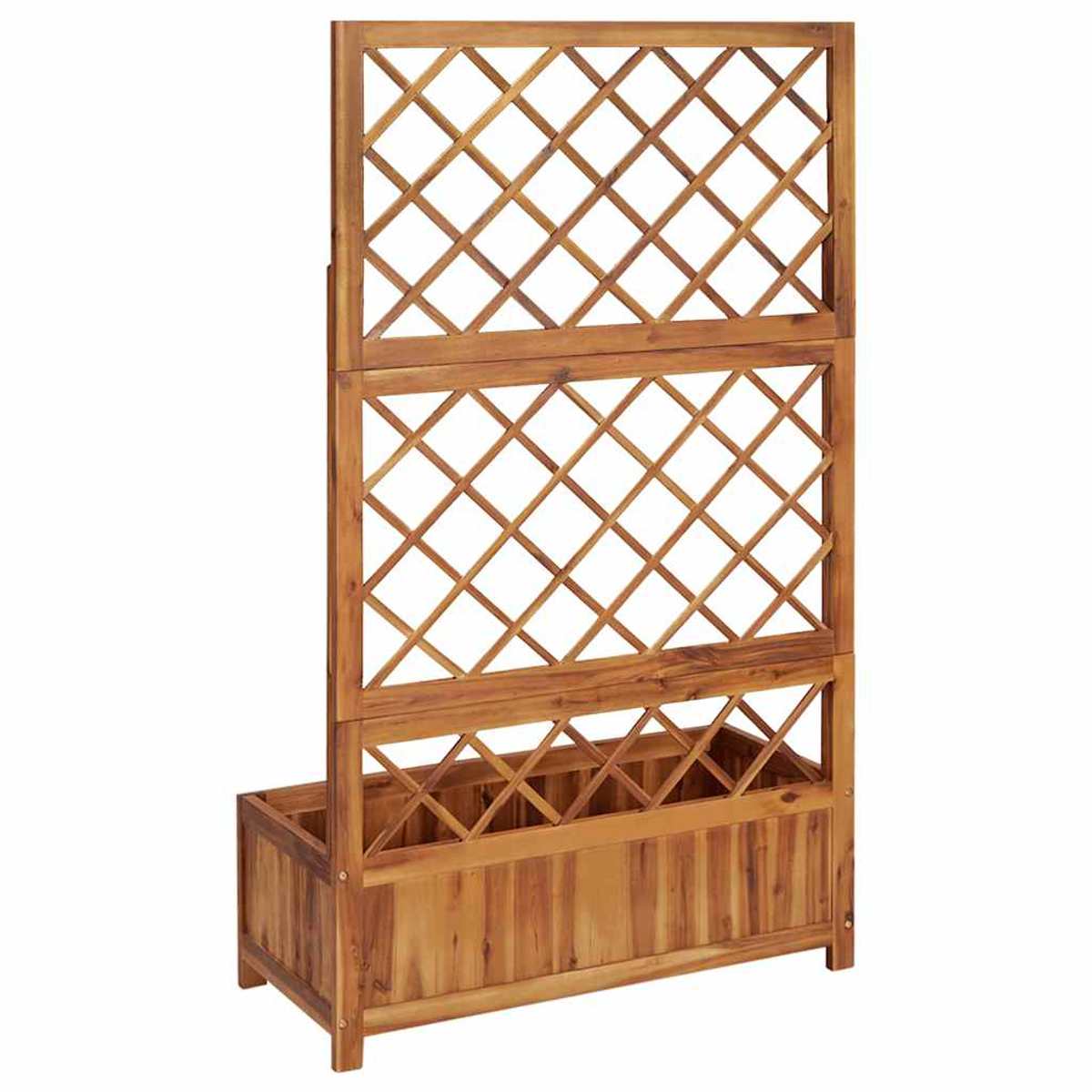 Holz-Rankgitter-Pflanzgefäß mit Rautenmuster, braune Farbe.