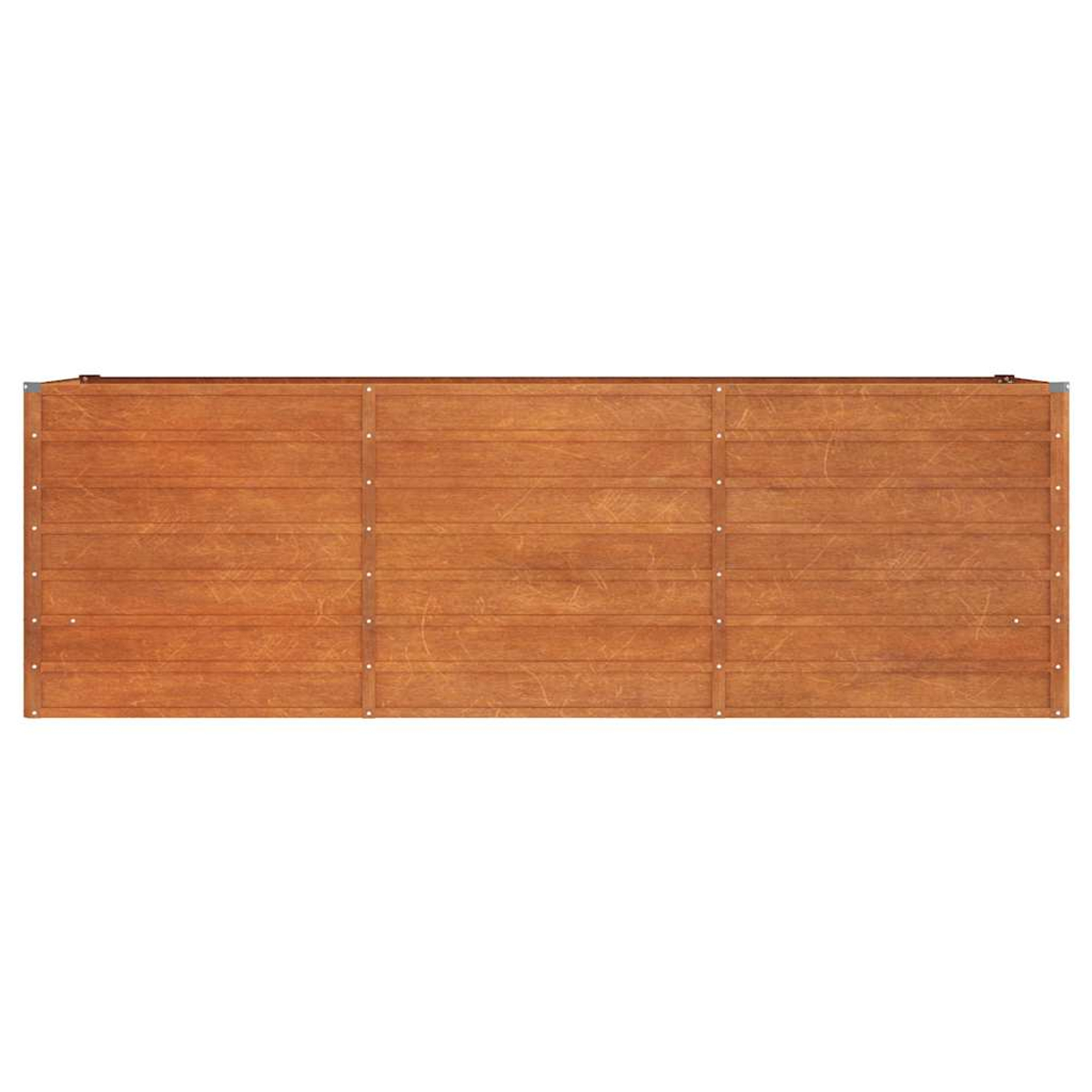 Draufsicht auf eine lange, braune Holzplatte. Sie besteht aus drei Abschnitten und ist mit Schrauben befestigt.