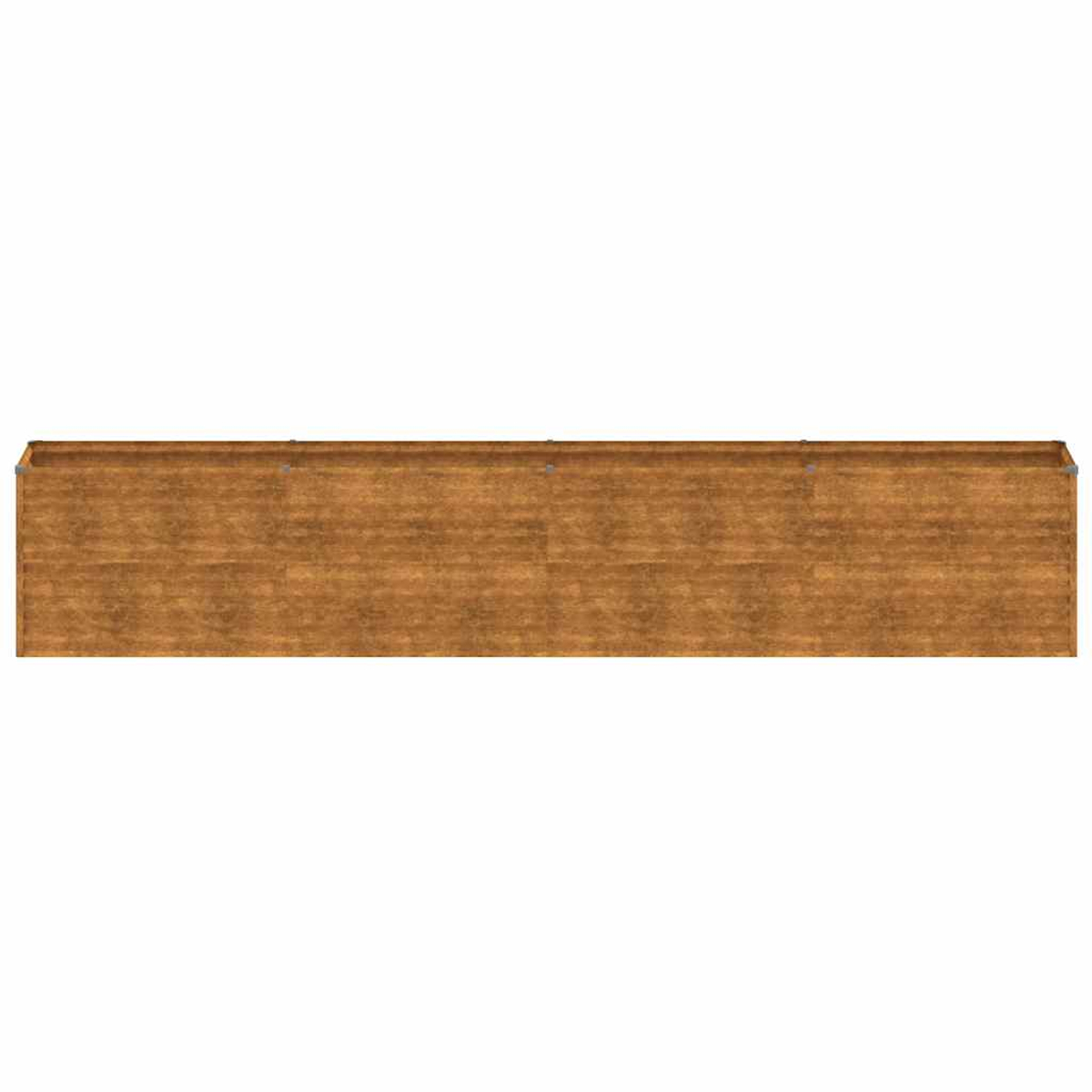 Draufsicht auf eine lange, rechteckige Holzpflanzkasten.