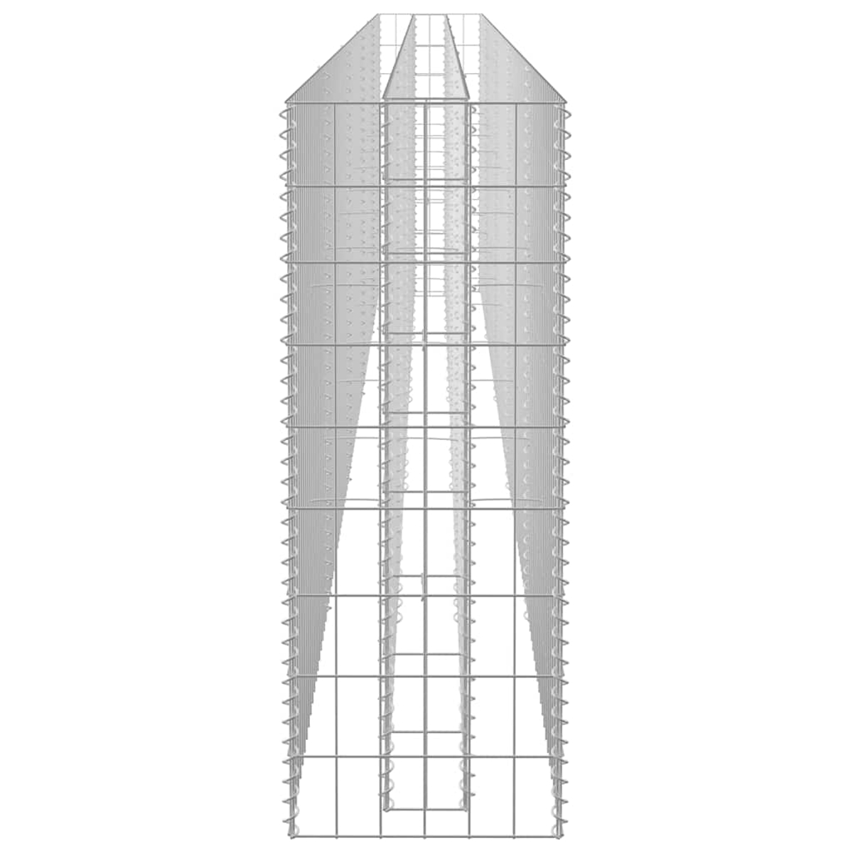 Eine hohe, schlanke Metallkonstruktion. Es ist ein käfigartiges Design mit vertikalen und abgewinkelten Stützen.