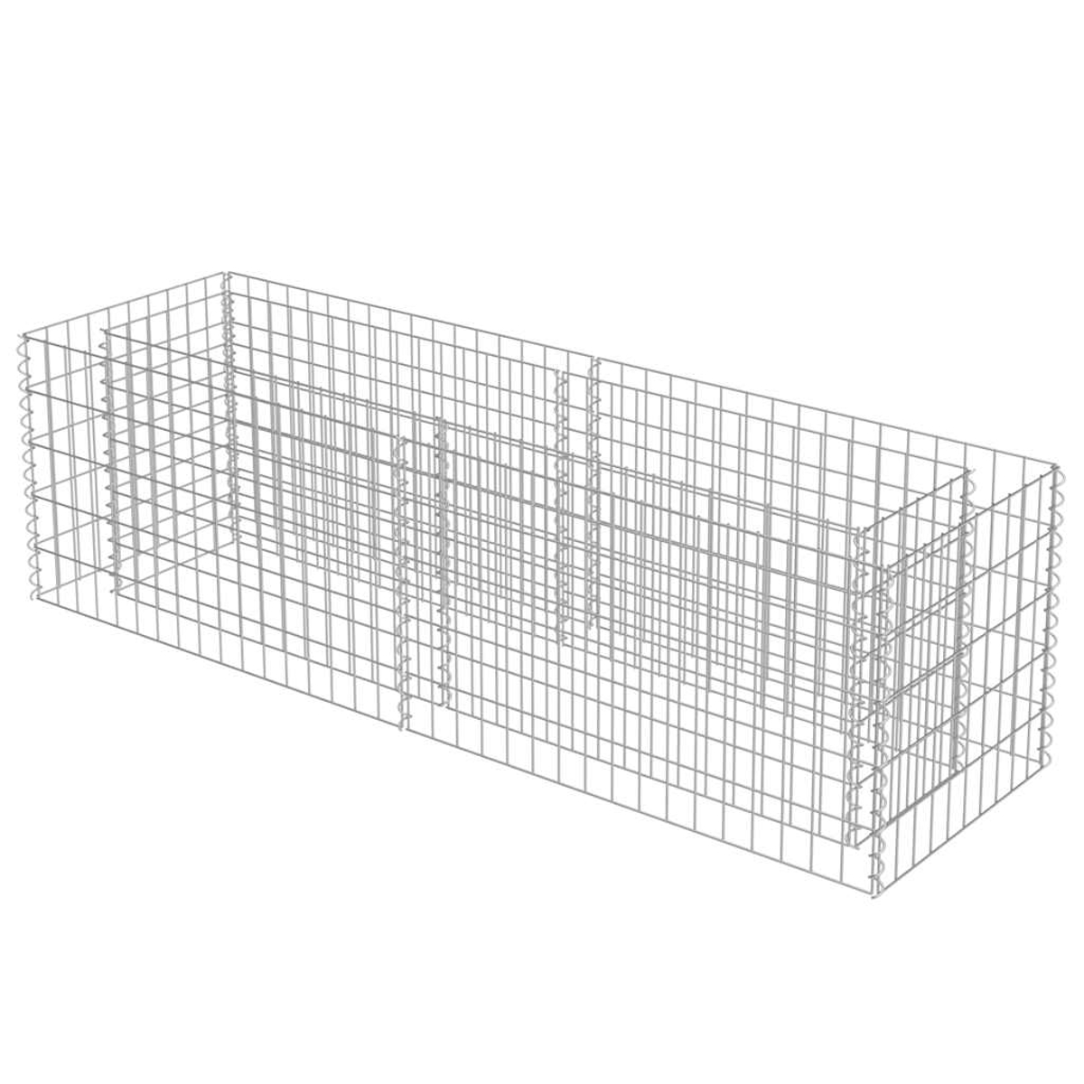 Gabion-Pflanzkasten, leer, bereit zum Befüllen. Er besteht aus Metalldraht und hat eine rechteckige Form.