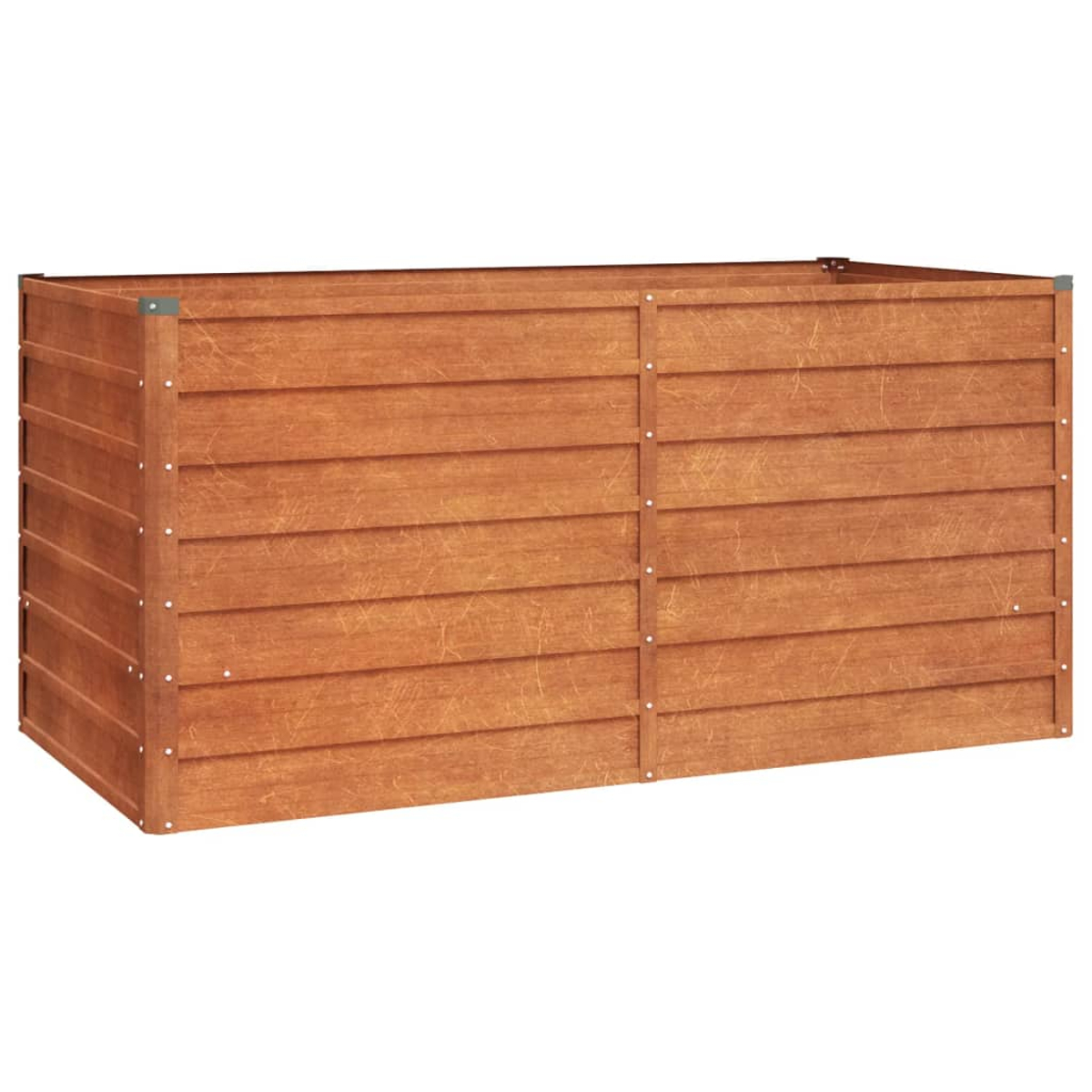 Rechteckiger Pflanzkasten aus Holz. Aus horizontalen Brettern. Braune Farbe.