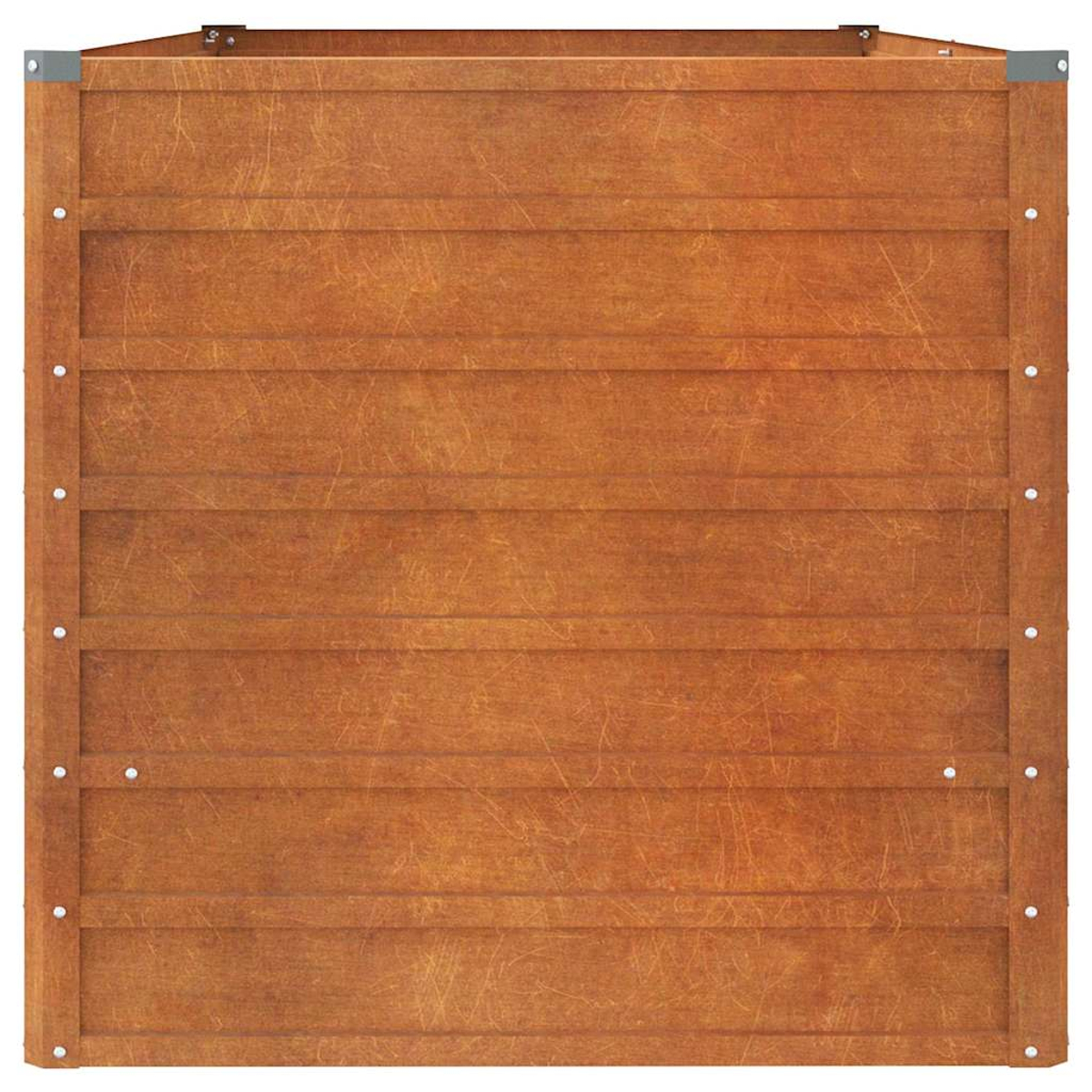 Nahaufnahme, Draufsicht auf eine Holztafel mit horizontalen Brettern und kleinen weißen Punkten.