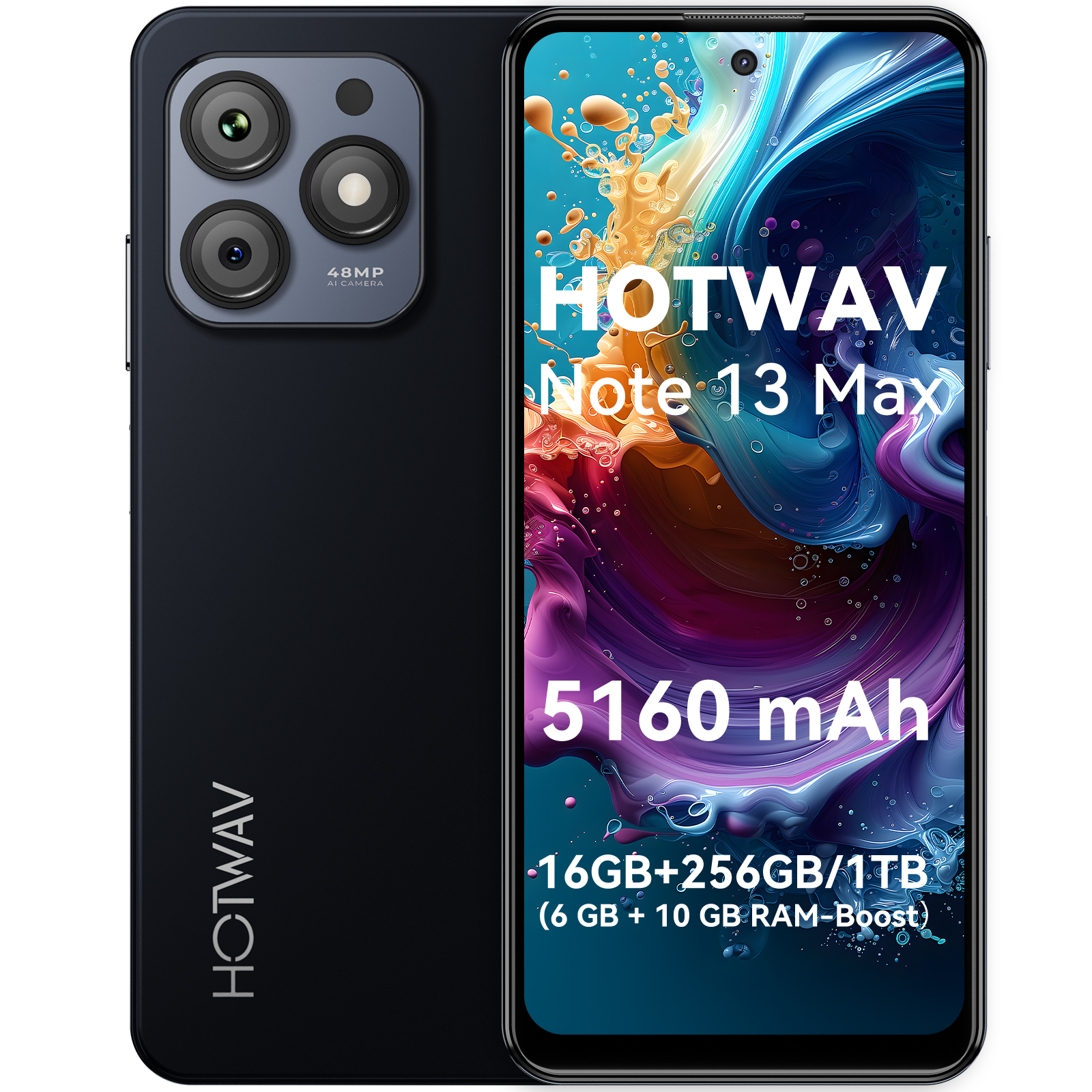 Czarny smartfon z wieloma aparatami z tyłu i wyświetlaczem.