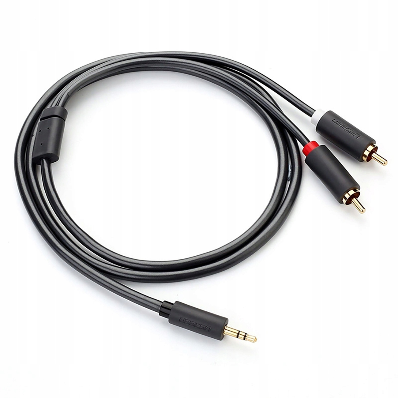 Kabel audio, jack 3,5 mm do dwóch złączy RCA, kolor czarny.