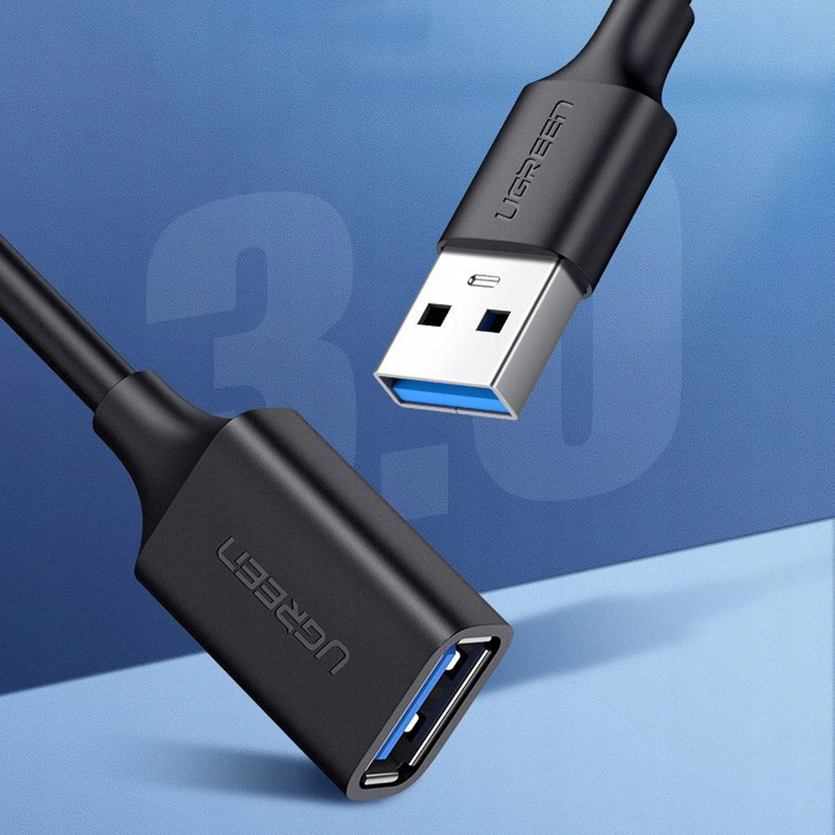 Dwa czarne kable USB z marką UGREEN. Jeden to USB-A do USB-A, drugi to USB-A do USB-B.