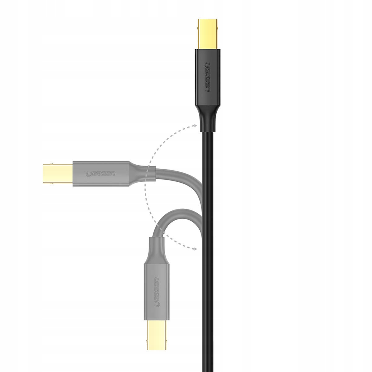 Czarny kabel USB-C z szarymi złączami jest pokazany na zdjęciu produktu na białym tle.