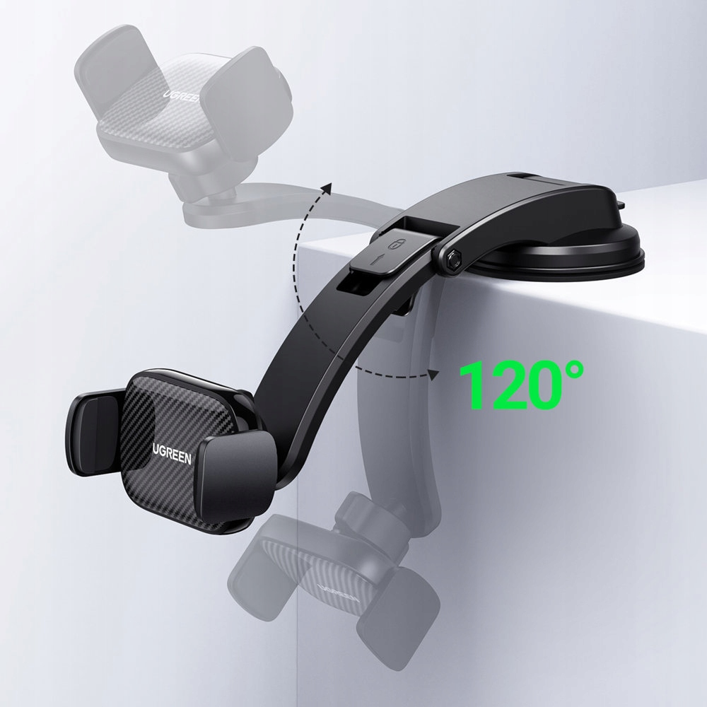 Schwarzer UGREEN Autotelefonhalter mit 120-Grad-Winkelanzeige.