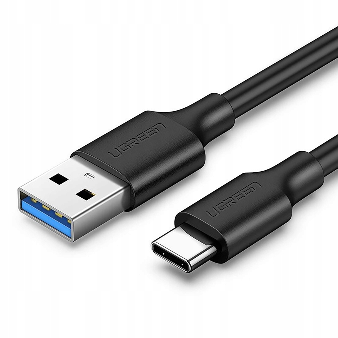 Cavo USB nero con marchio UGREEN. Connettore USB-A a USB-C. Connettore USB-A blu.