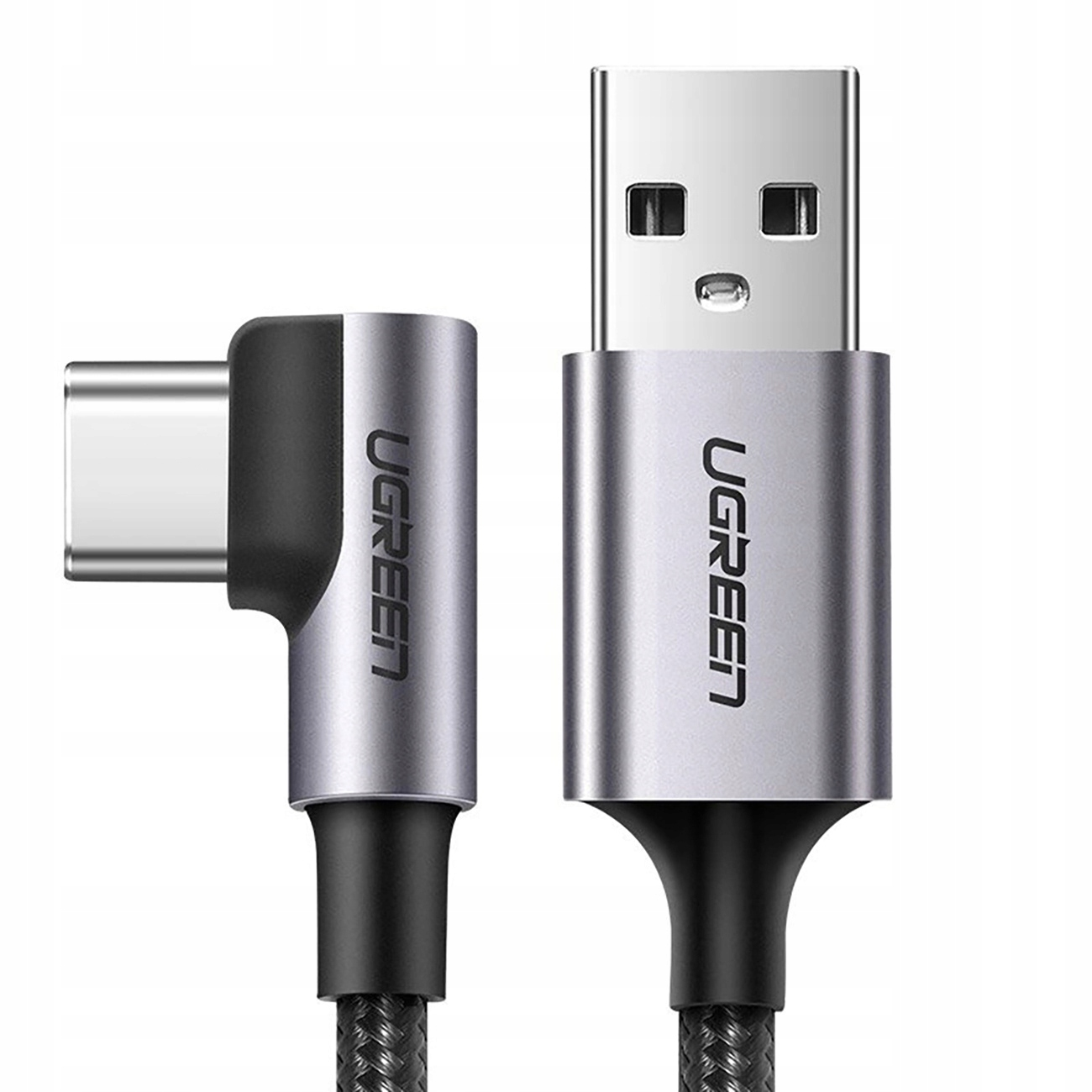 Czarny kabel UGREEN ze złączem USB-A i kątowym złączem USB-C.