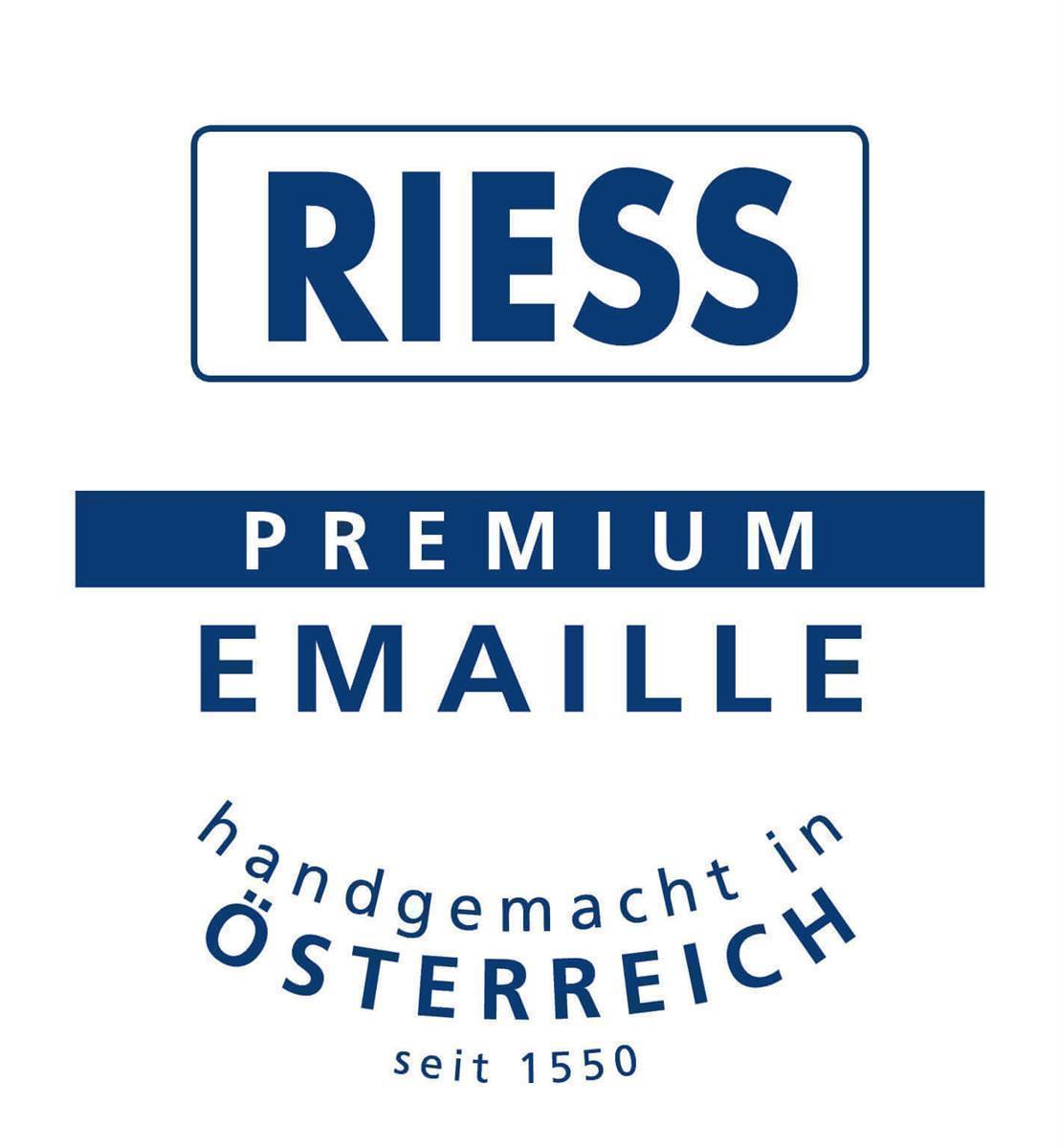 Ein Logo, das den Markennamen RIESS und den Slogan PREMIUM EMAIL, handgefertigt in Österreich, zeigt.