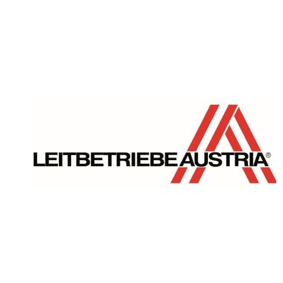 Das Leitbetriebe Austria-Logo mit dem Firmennamen und einem stilisierten roten Symbol.