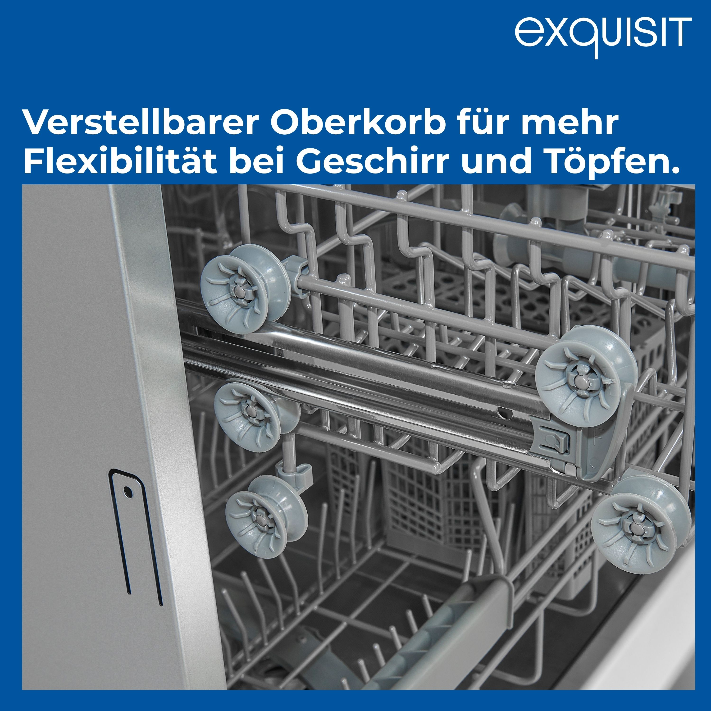 Geschirrspüler-Innenraum mit verstellbarem Oberkorb.