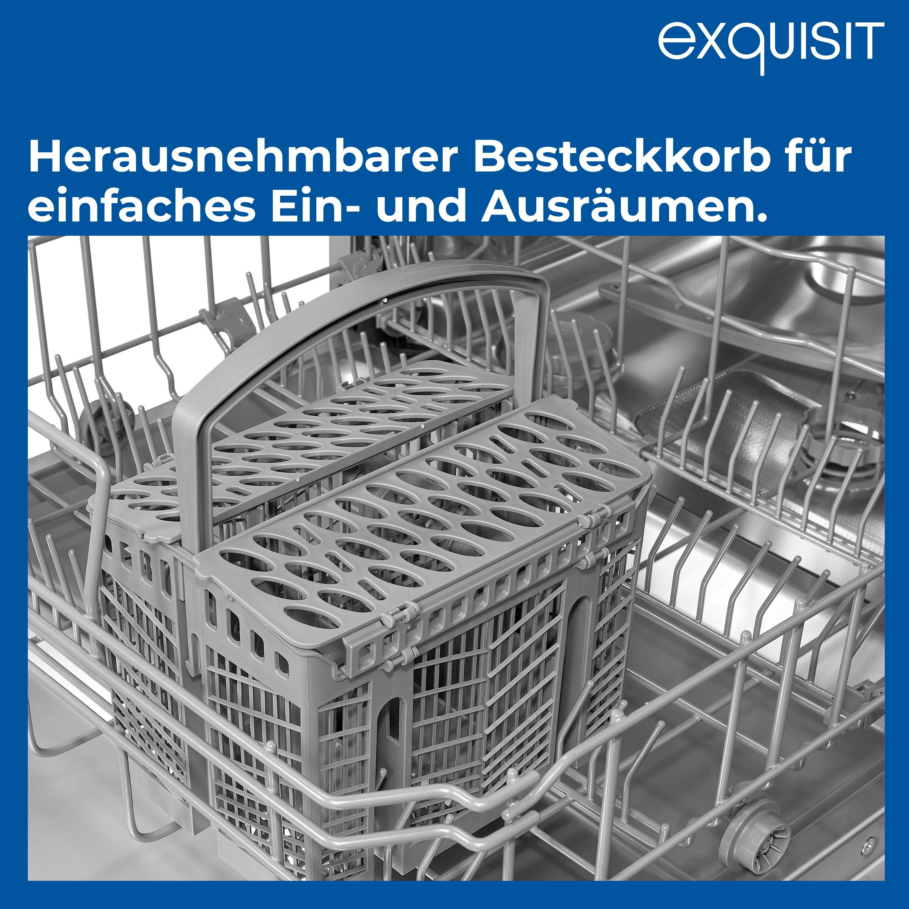 Geschirrspülerinnenraum mit herausnehmbarem Besteckkorb.