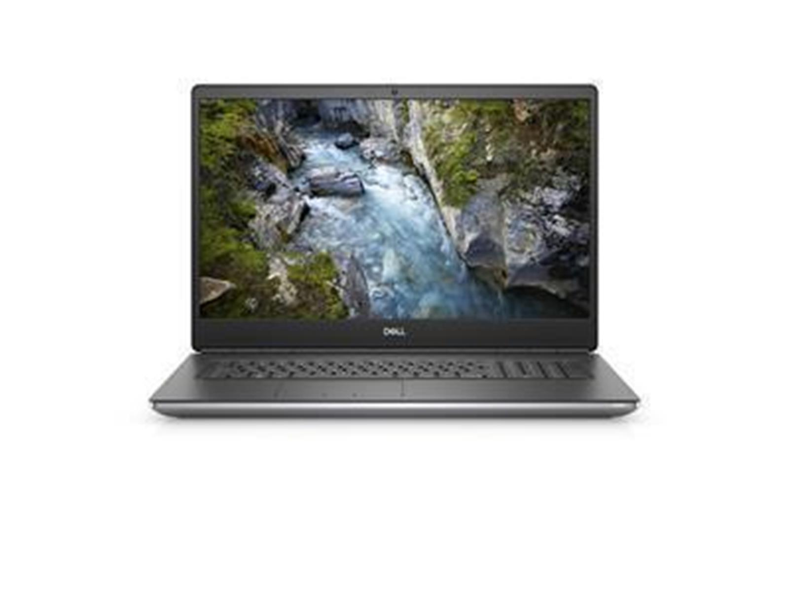 Ein Laptop ist auf einer weißen Oberfläche geöffnet. Der Bildschirm zeigt eine malerische Ansicht eines Flusses und felsigen Geländes.