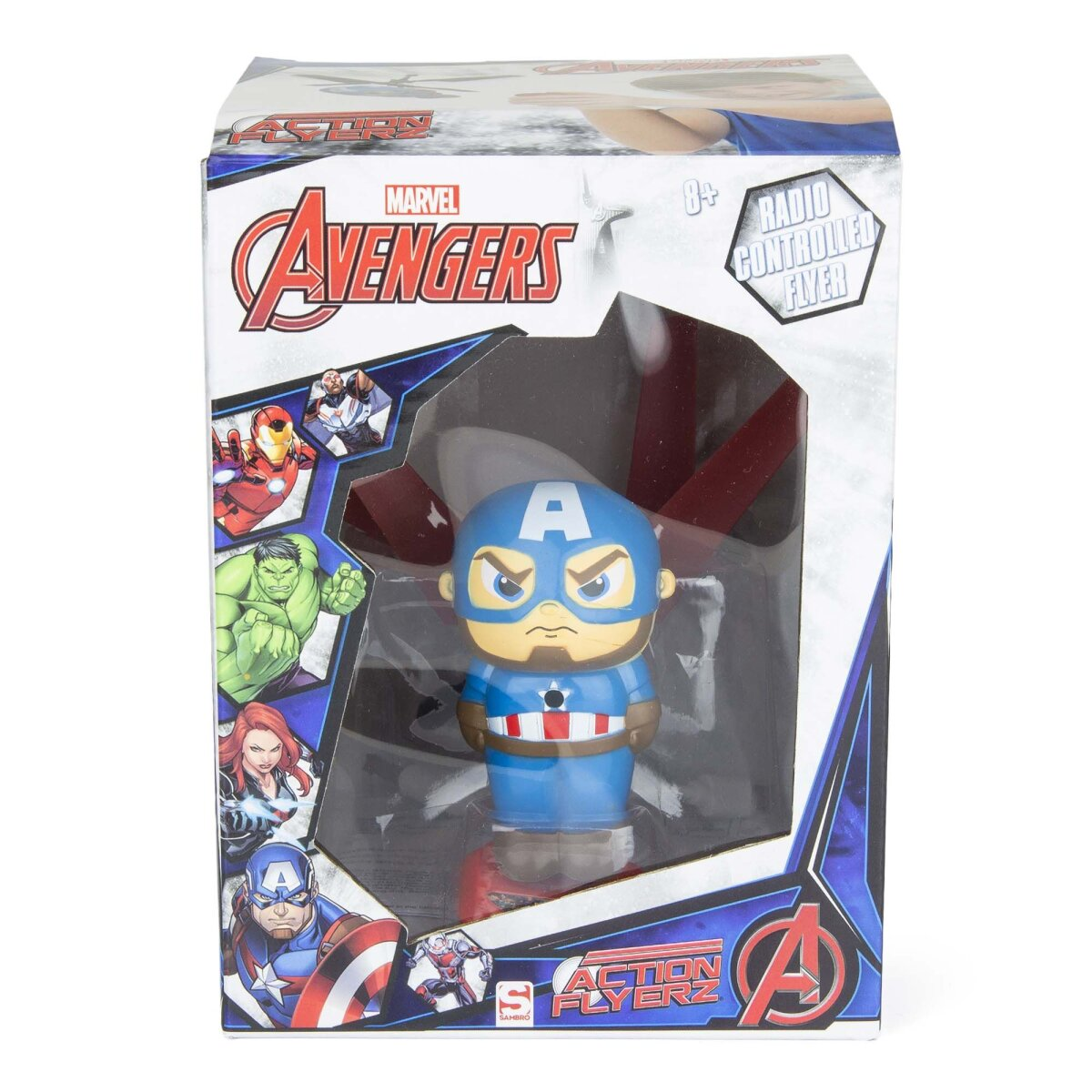 Verpacktes Captain America Spielzeug, ein ferngesteuerter Flieger, mit Avengers-Logos.