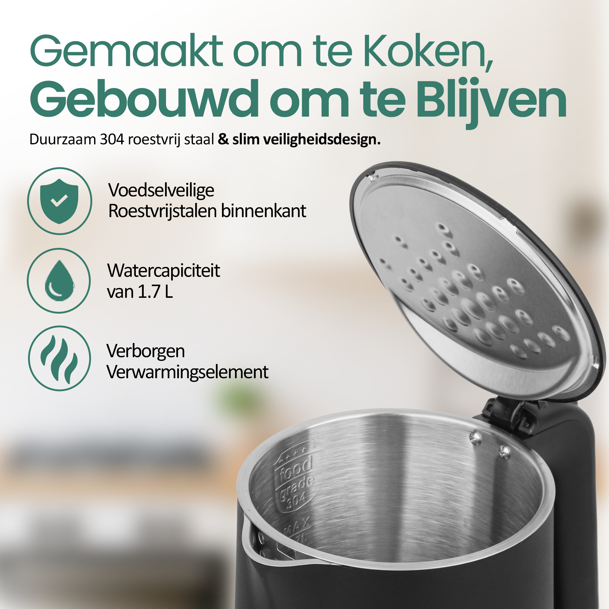 Binnenkant van een waterkoker met een verwarmingselement en tekst bovenaan.