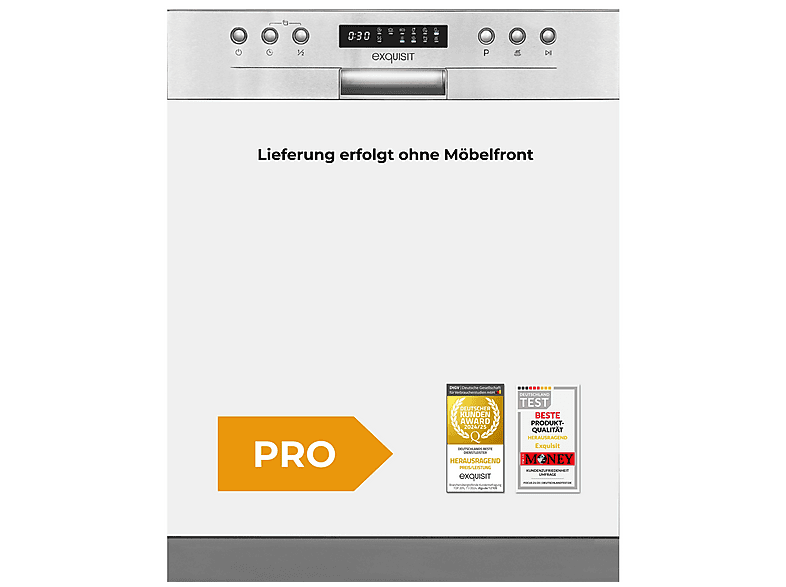 EXQUISIT EGSP9414-EB-030D inox Geschirrspüler (teilintegrierbar, 598 mm breit, D)