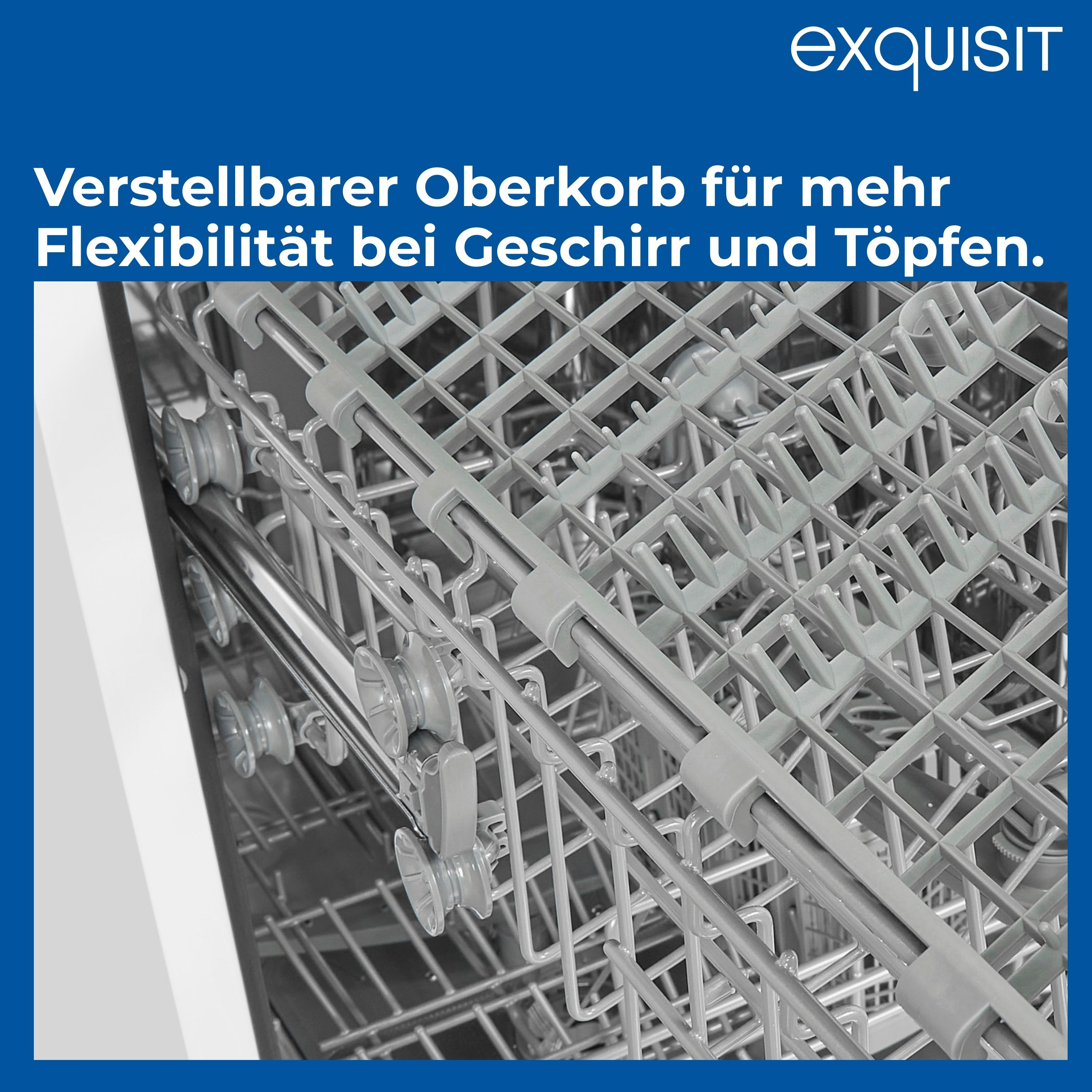 Nahaufnahme des verstellbaren oberen Korbs eines Geschirrspülers.