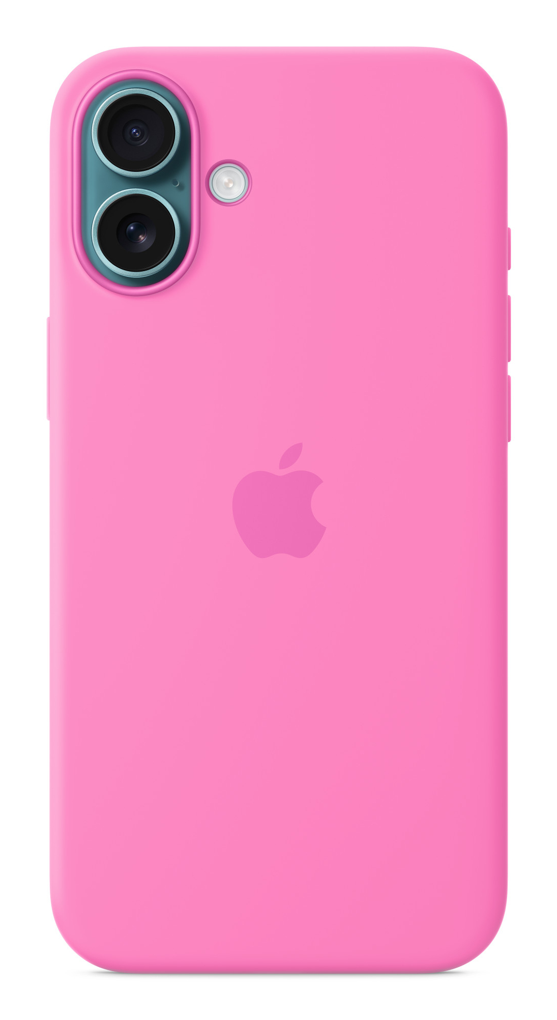Rosa Handyhülle mit drei Kameralinsen. Ein Apple-Logo ist mittig auf der Rückseite.