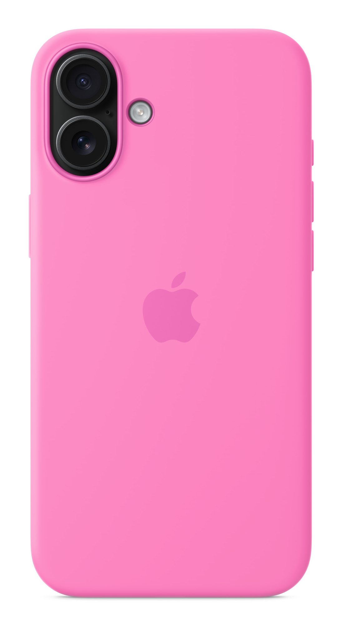 Rosa Handyhülle mit drei Kameralinsen. Ein Apple-Logo ist mittig auf der Rückseite.
