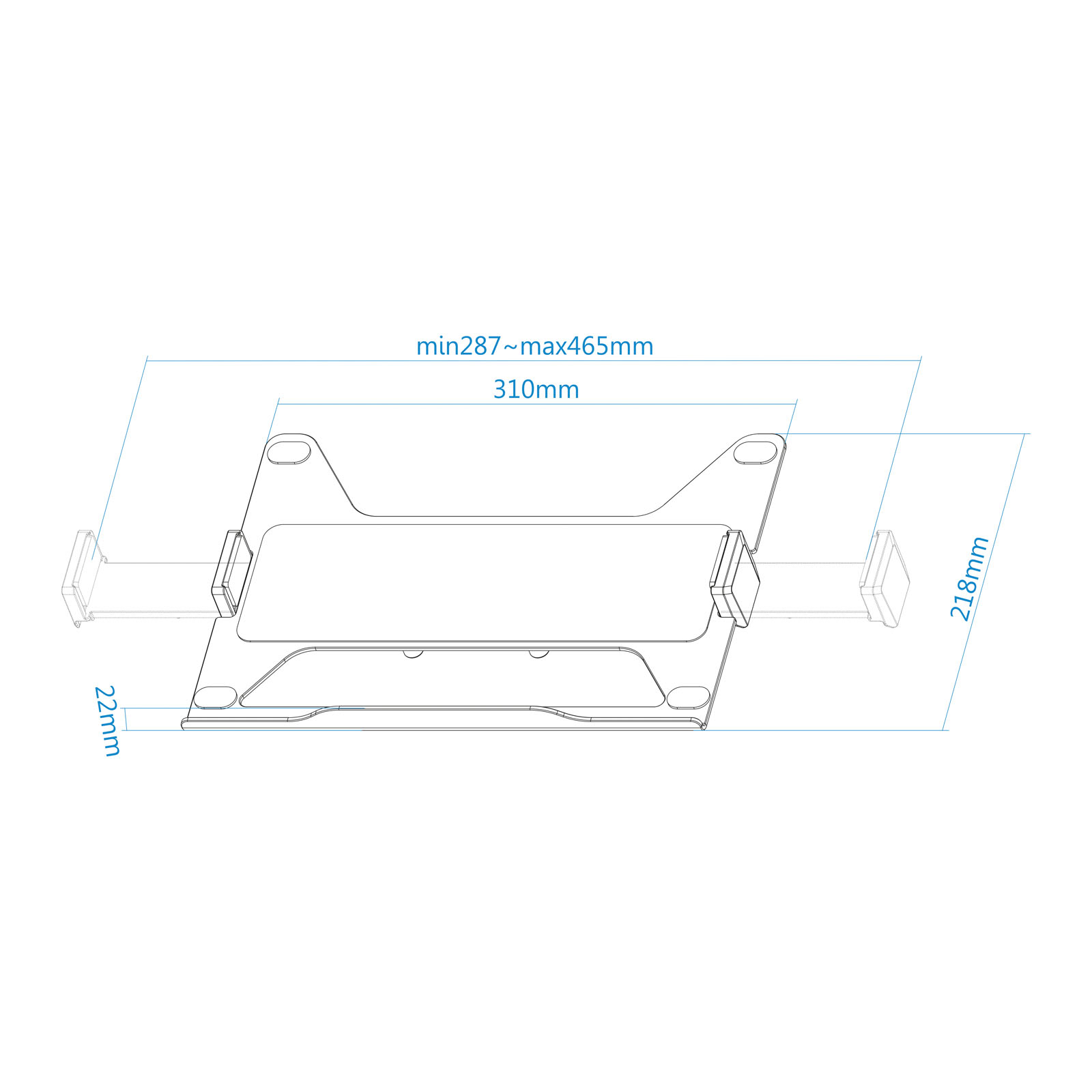 Eine Diagramm mit Messungen einer Laptop-Ständerkomponente.