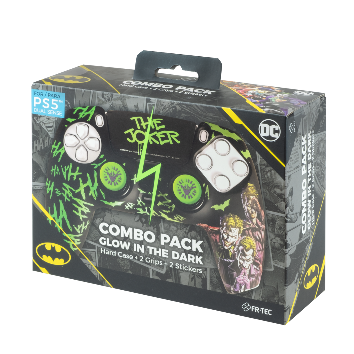 Una confezione combo per un controller Playstation 5 con design Joker, inclusi due grip e adesivi.