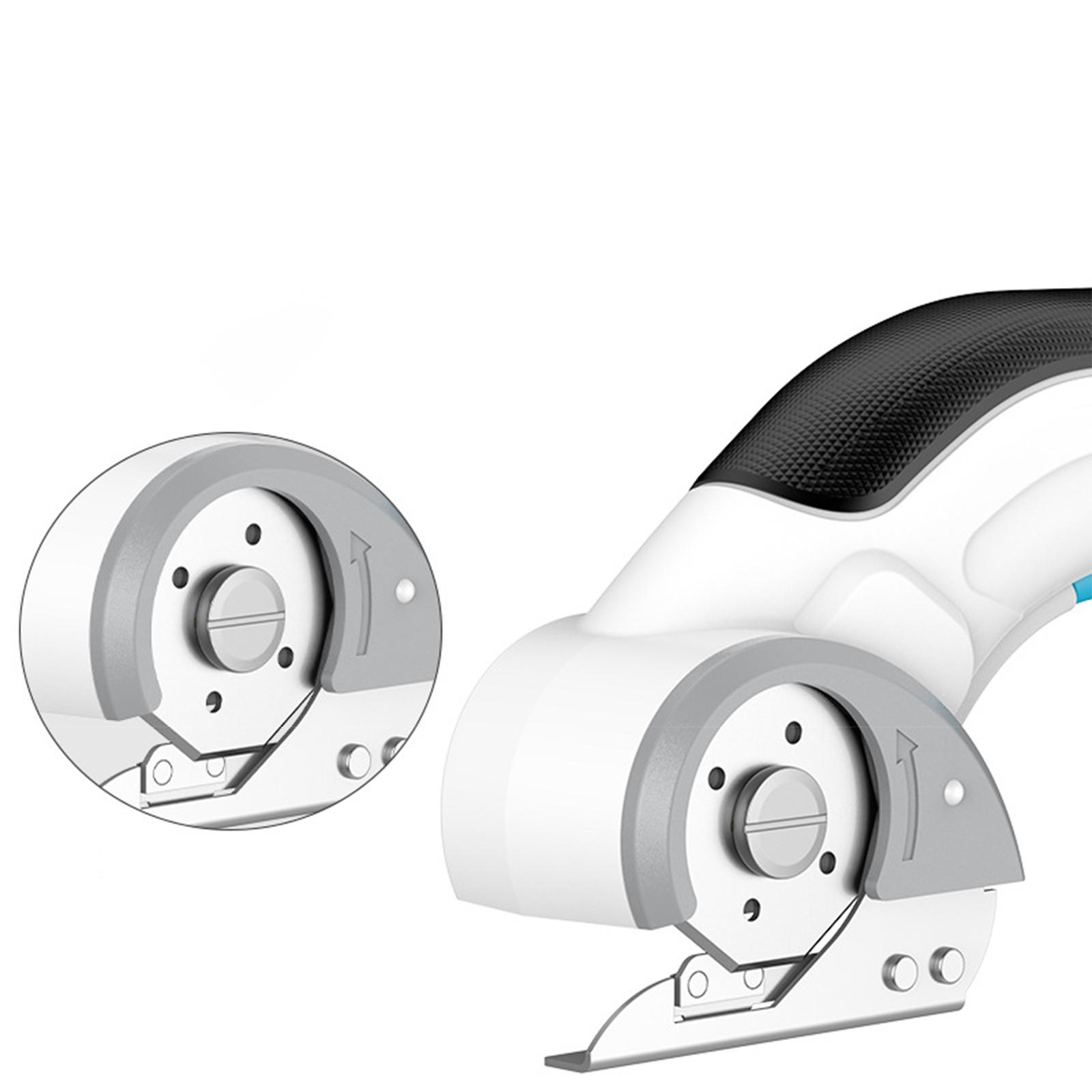 Nahaufnahme eines weißen Rotationsschneiders mit grauem Klingenschutz.