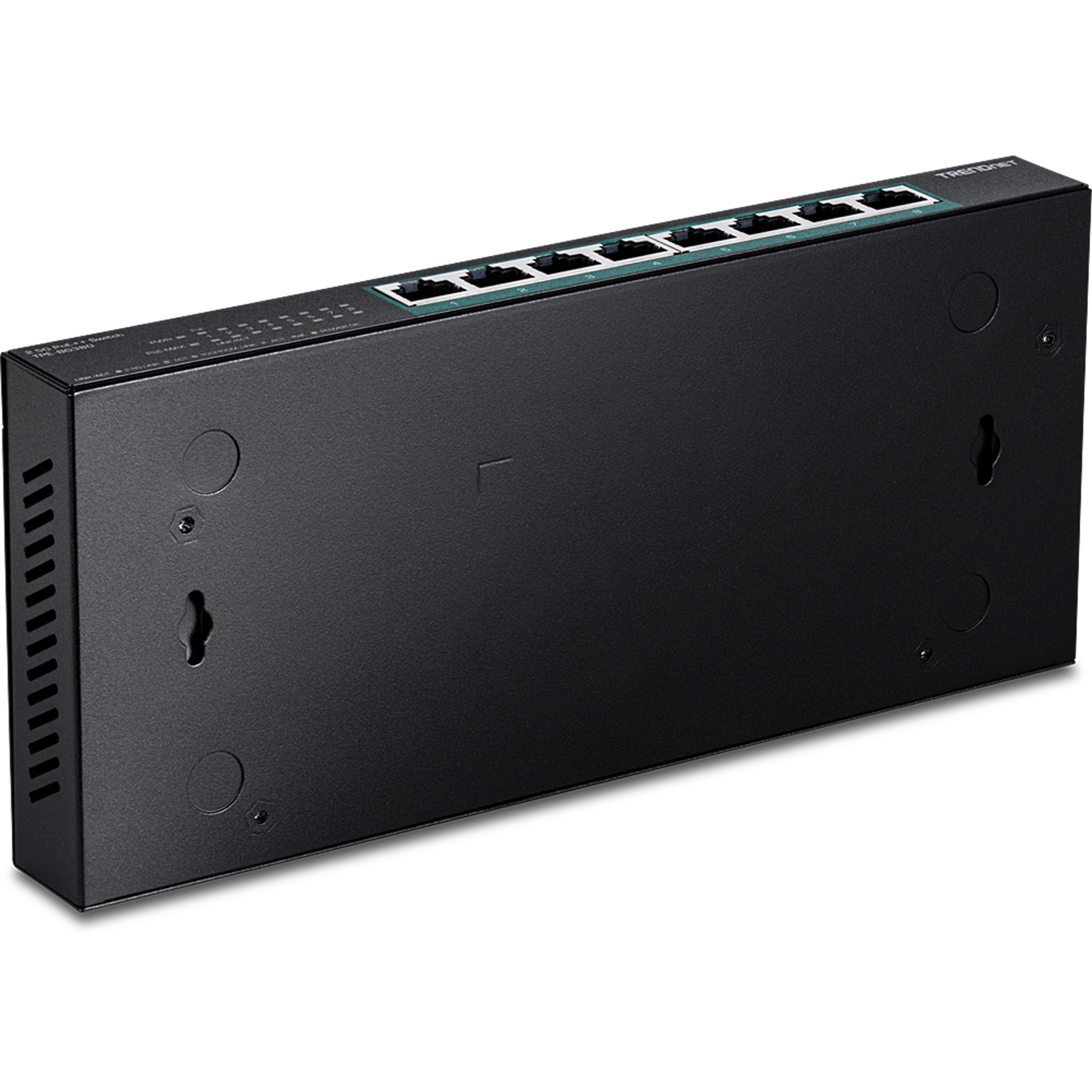 Commutateur réseau noir avec 8 ports, étiqueté 'TP-Link', avec voyants indicateurs.