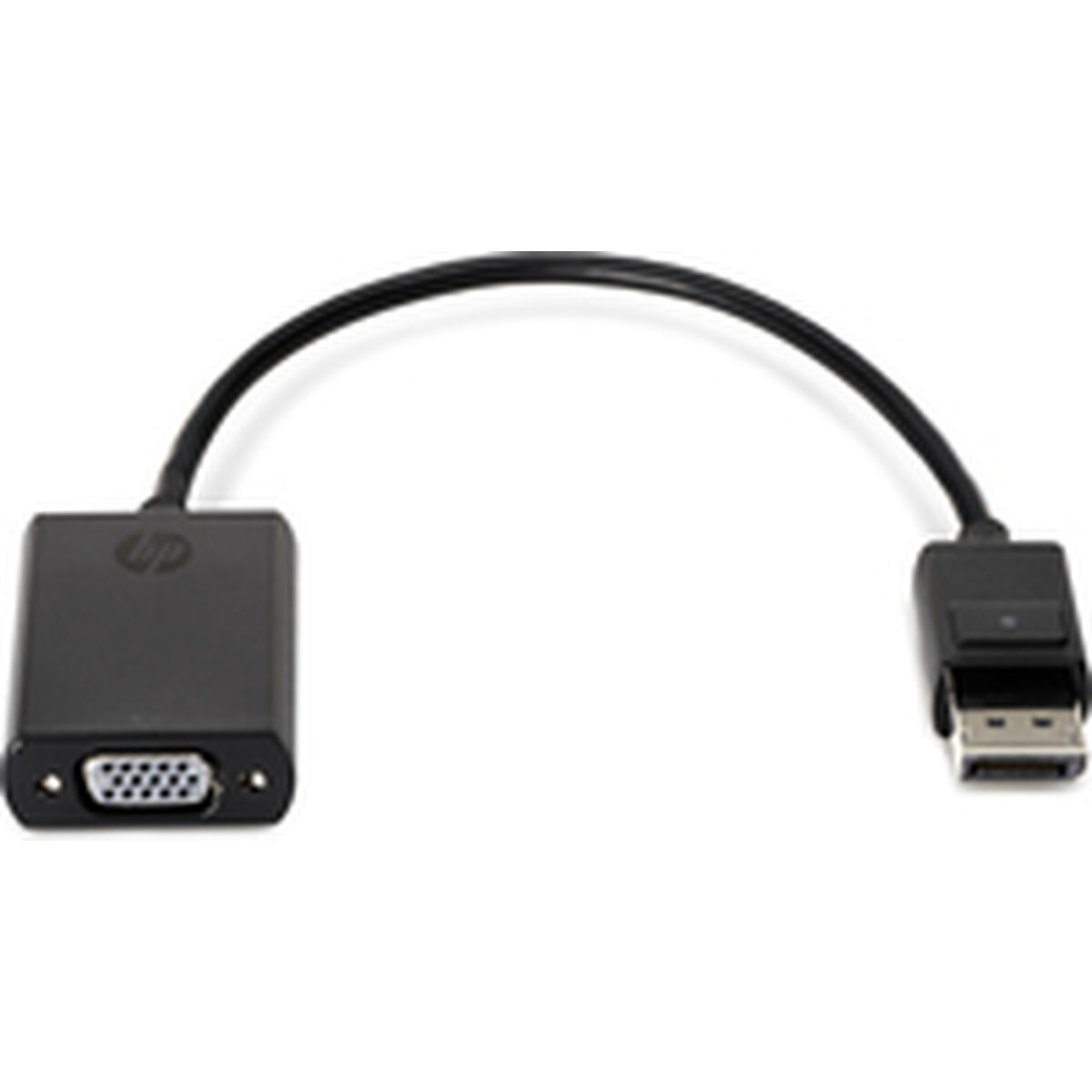 Adattatore nero con connettori VGA e DisplayPort.