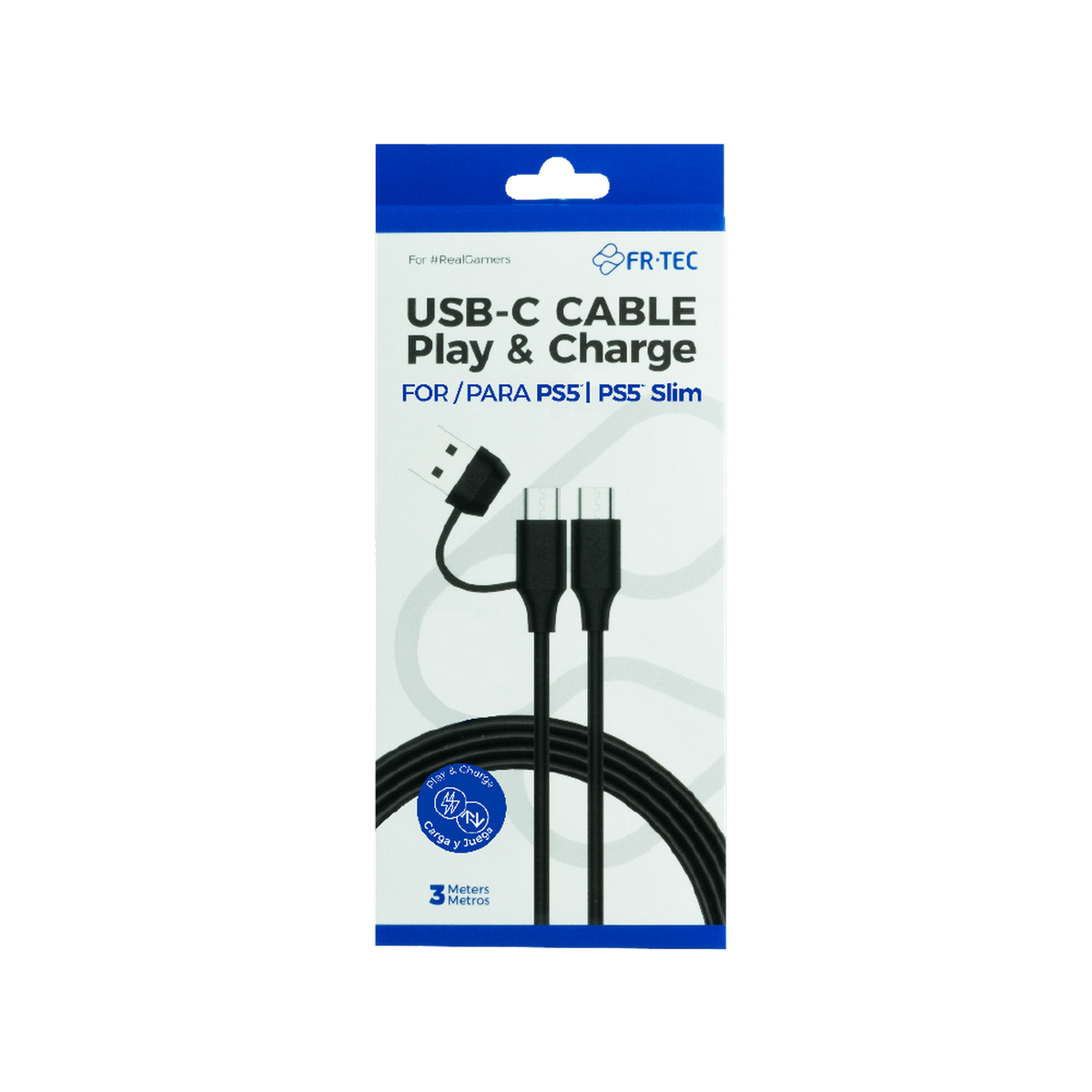 Confezione per un cavo USB-C, con il cavo e i connettori visibili.