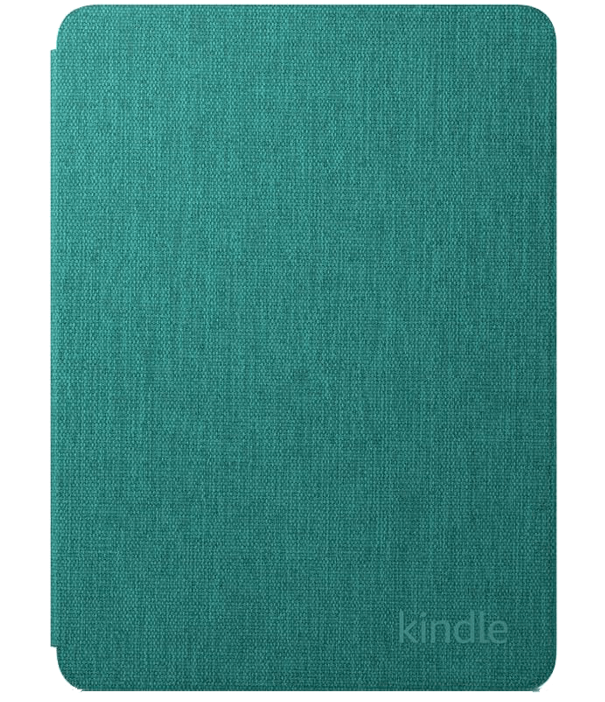 Turkuaz Kindle kılıfı. Kılıf kapalı. Altta Kindle yazıyor. Siyah zemin.