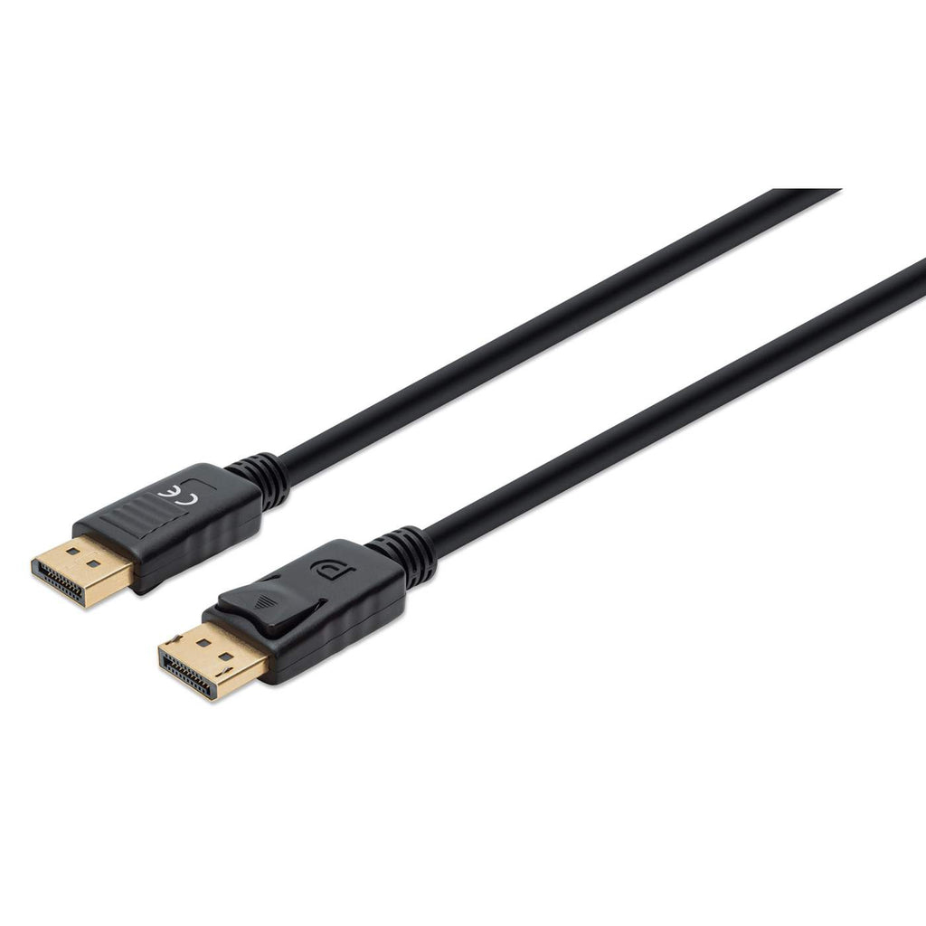 Zwei schwarze DisplayPort-Kabel mit Anschlüssen an jedem Ende.