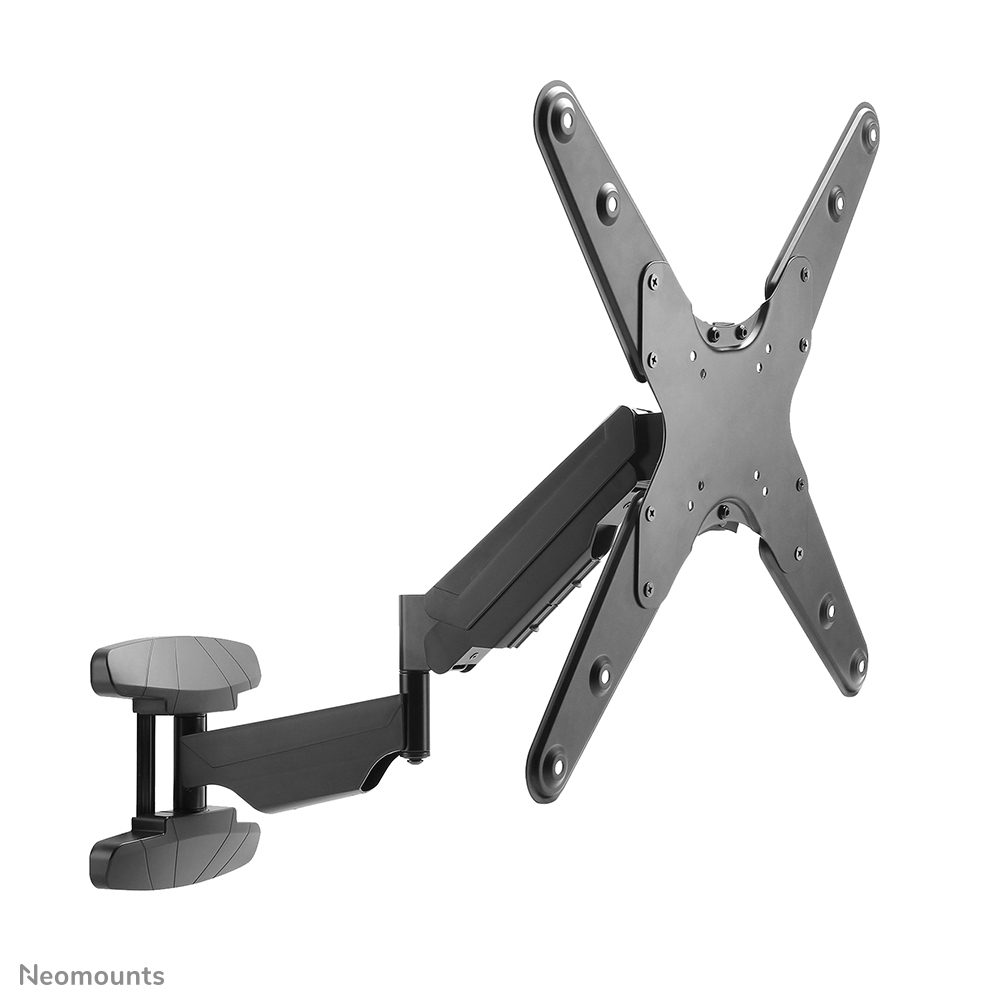A black TV mount with a swiveling arm and mounting points, labeled with Neomounts.