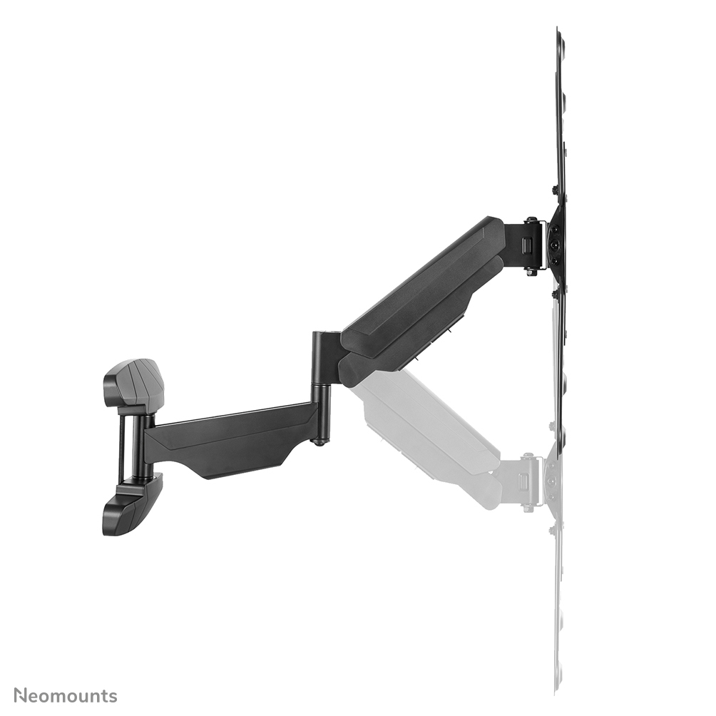 Black TV wall mount with articulated arm. The mount is on a white background.