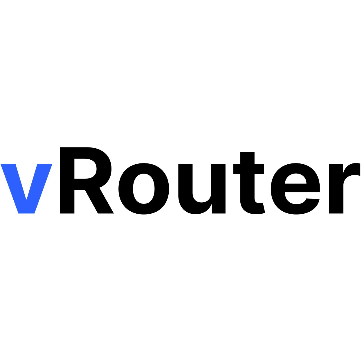 Das vRouter Logo. Das 'v' ist blau, 'Router' ist schwarz, alles auf weißem Hintergrund.