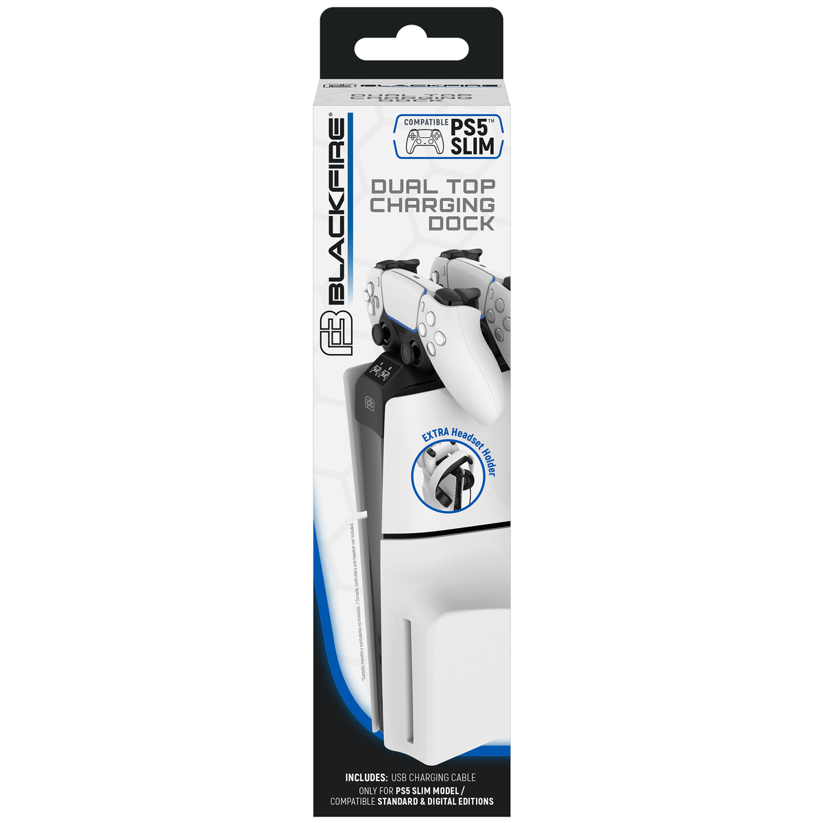 Base de carga dual superior PS5 Slim en paquete blanco.
