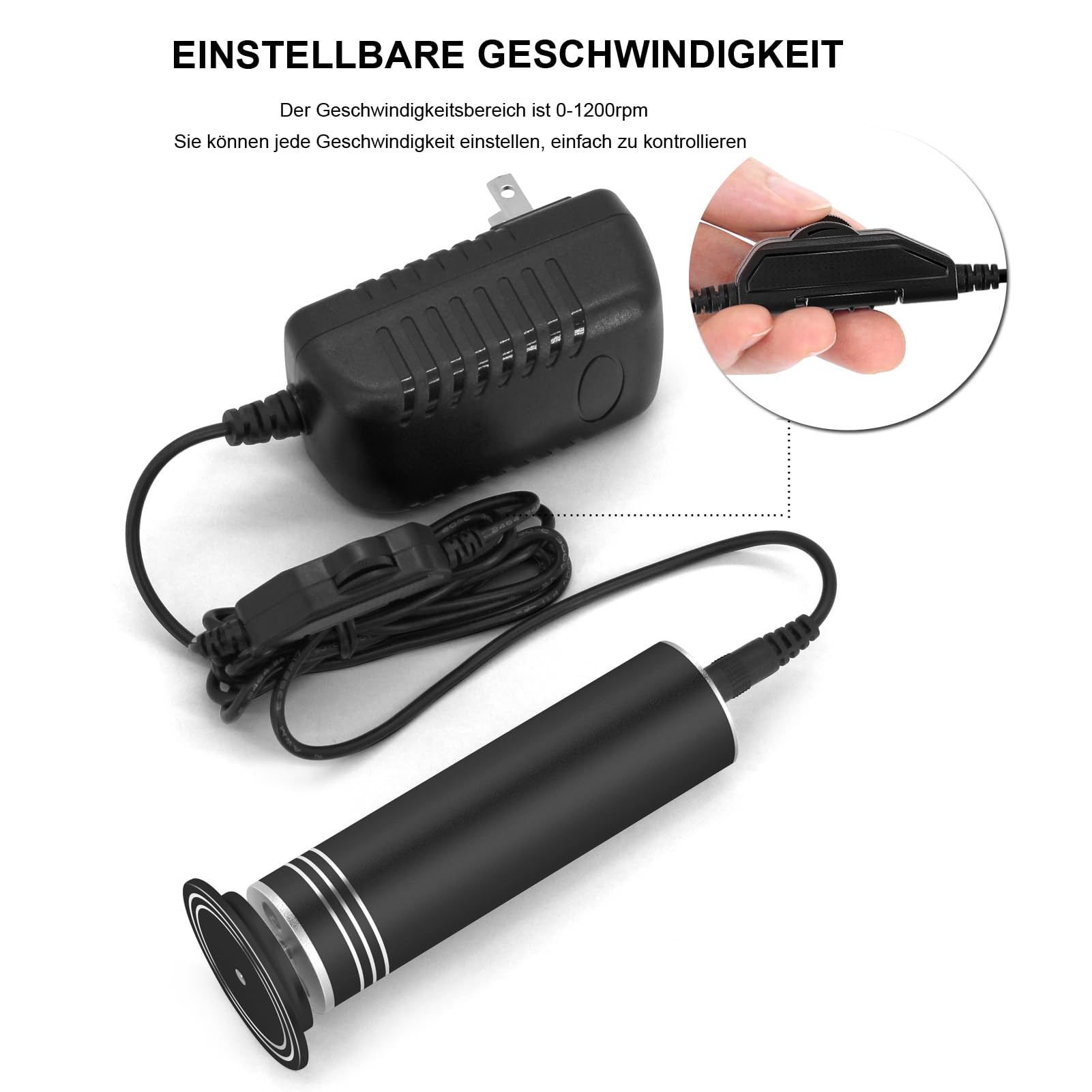 Ein Fußpflegegerät mit Adapter mit einstellbarer Geschwindigkeit.