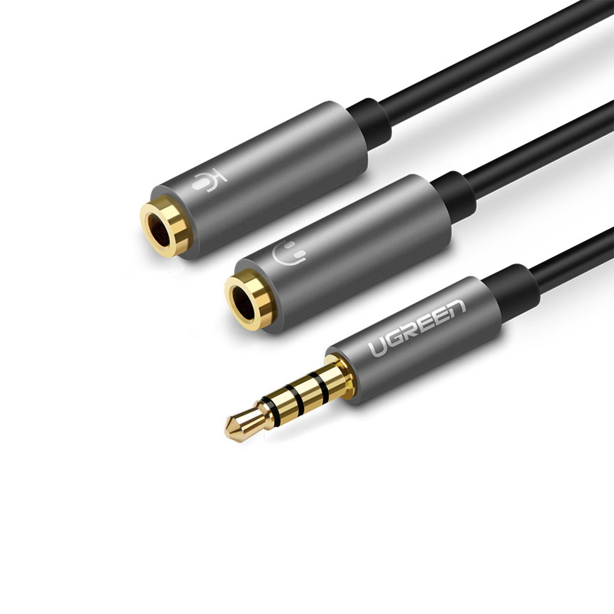 Trzy czarne kable audio: dwa ze złotymi złączami i jeden ze złotym gniazdem audio.