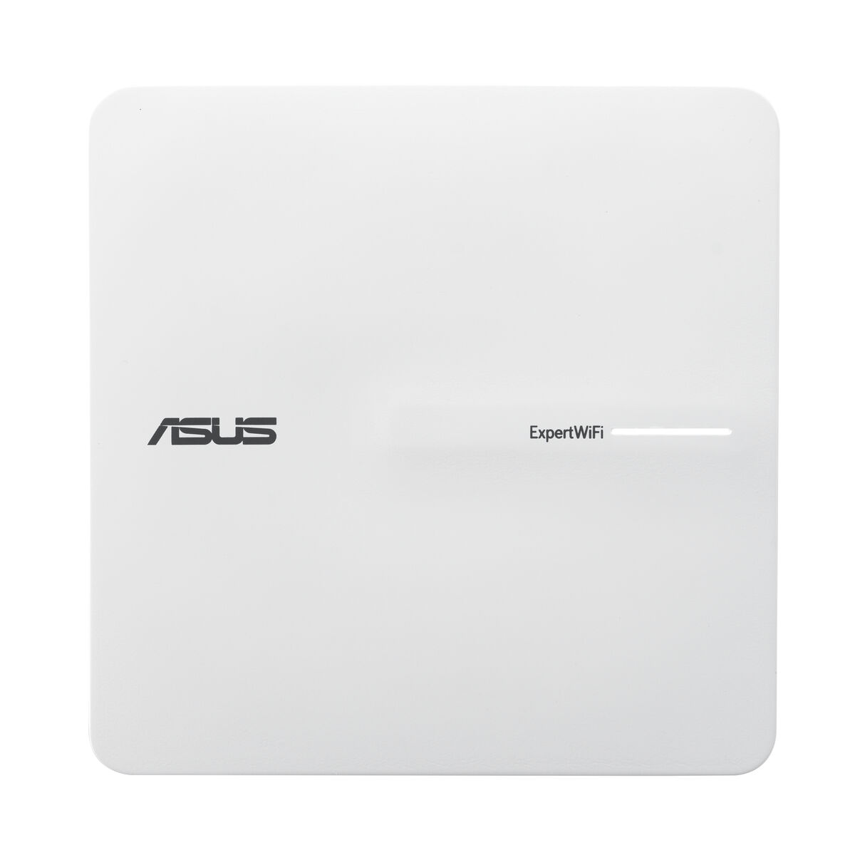 Białe, kwadratowe urządzenie ASUS ExpertWiFi. Z przodu logo ASUS i napis ExpertWiFi.